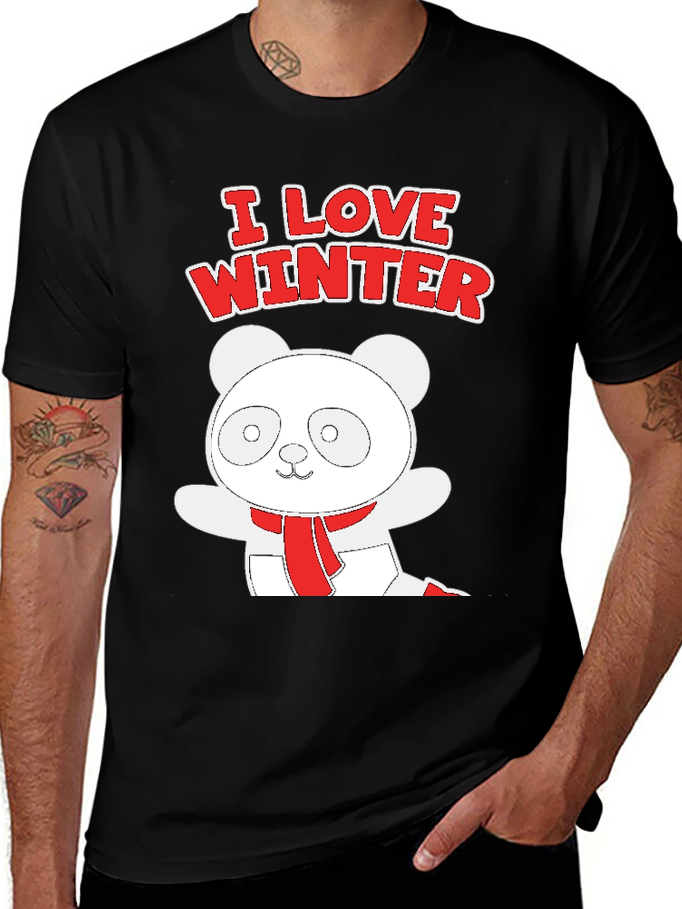 Variant 13 of Winter Panda Graphic Tee - Black