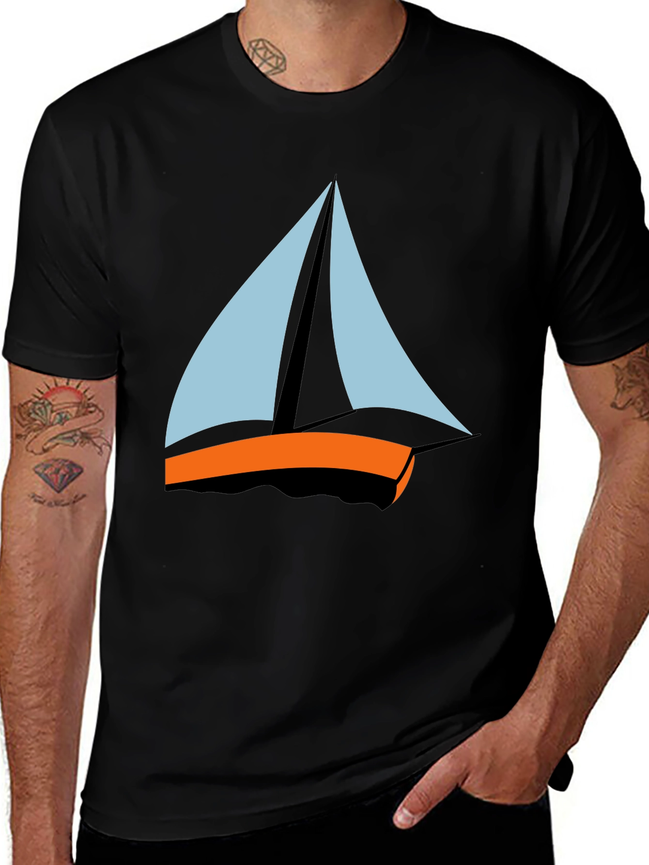 Variant 25 of Men's Black T-Shirt - Sailboat Graphic Tee