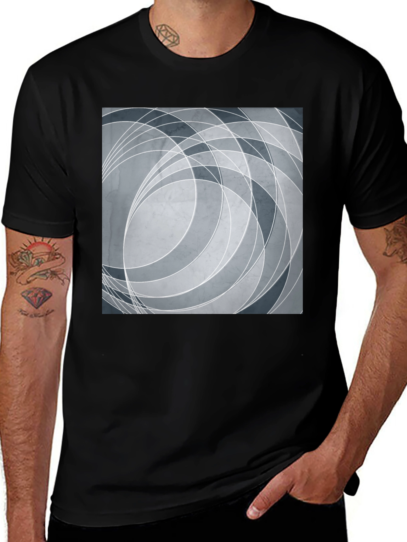 Variant 17 of Abstract Circle Design Black T-Shirt