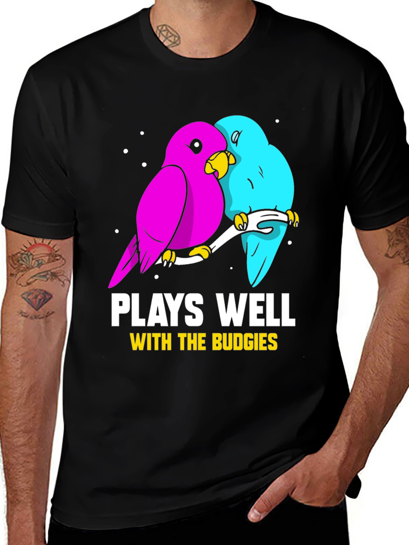 Variant 5 of Plays Well With the Budgies Graphic Tee