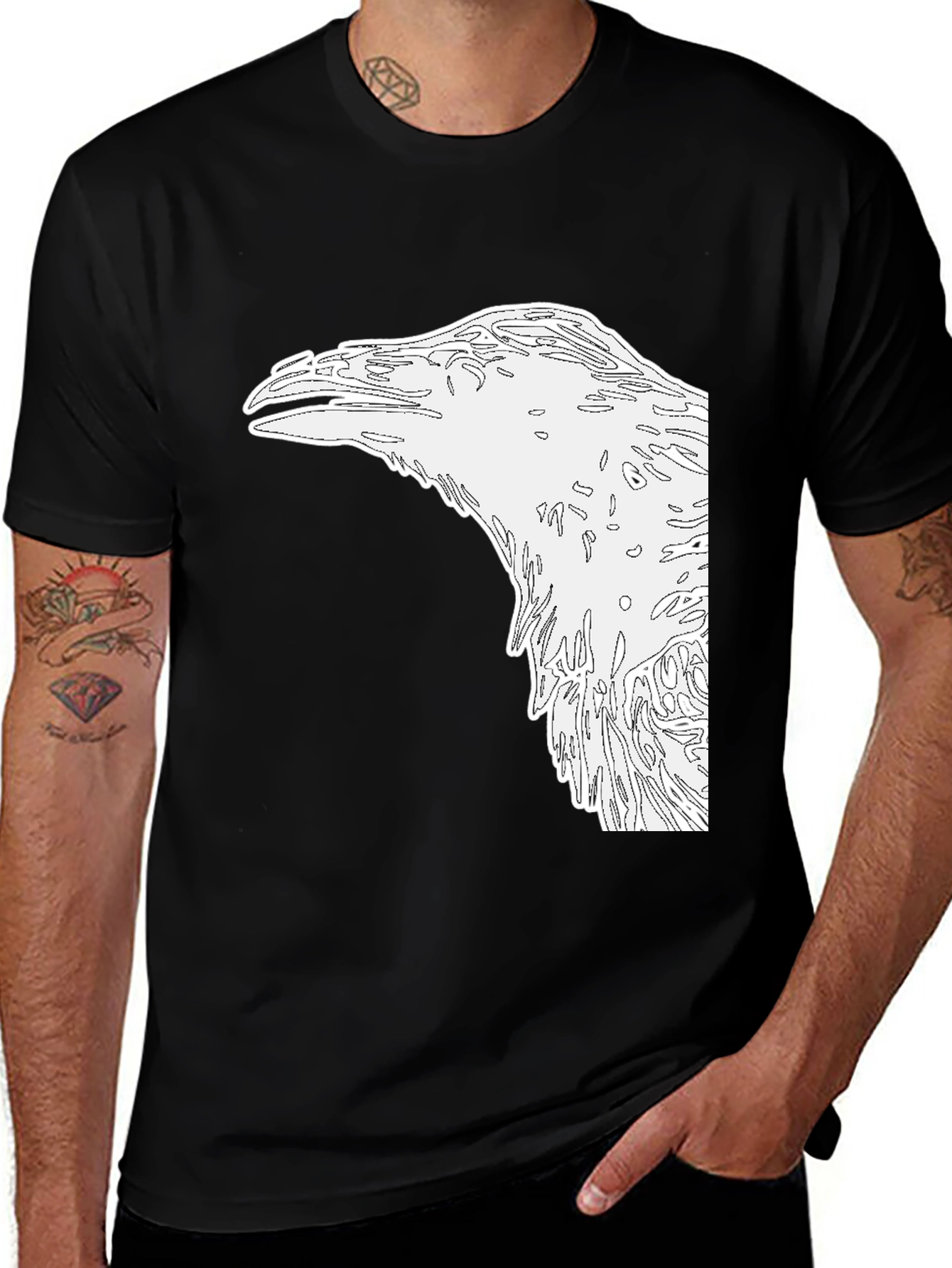 Raven Graphic Tee - Men's Black Cotton Shirt