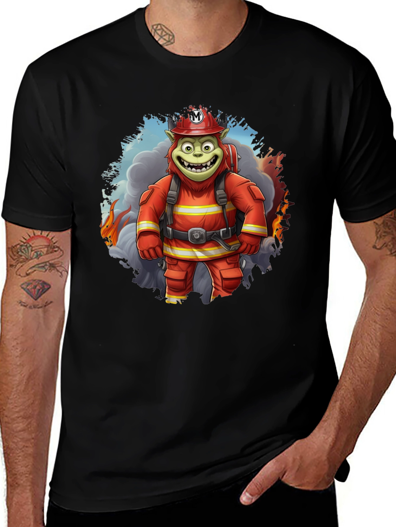 Variant 18 of Cartoon Firefighter Monster Graphic T-Shirt