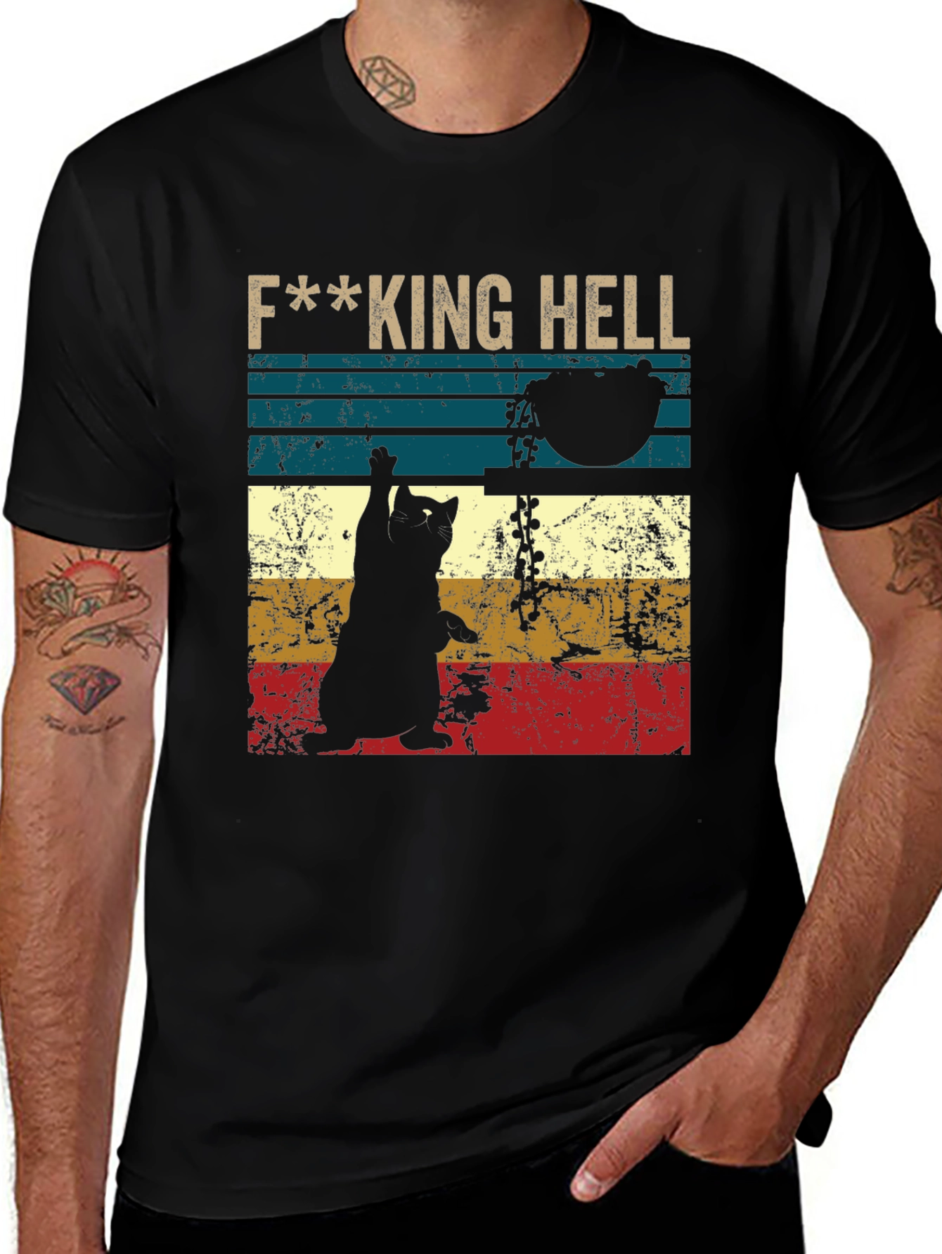 Variant 13 of F**king Hell Cat Graphic Tee - Funny Retro T-Shirt