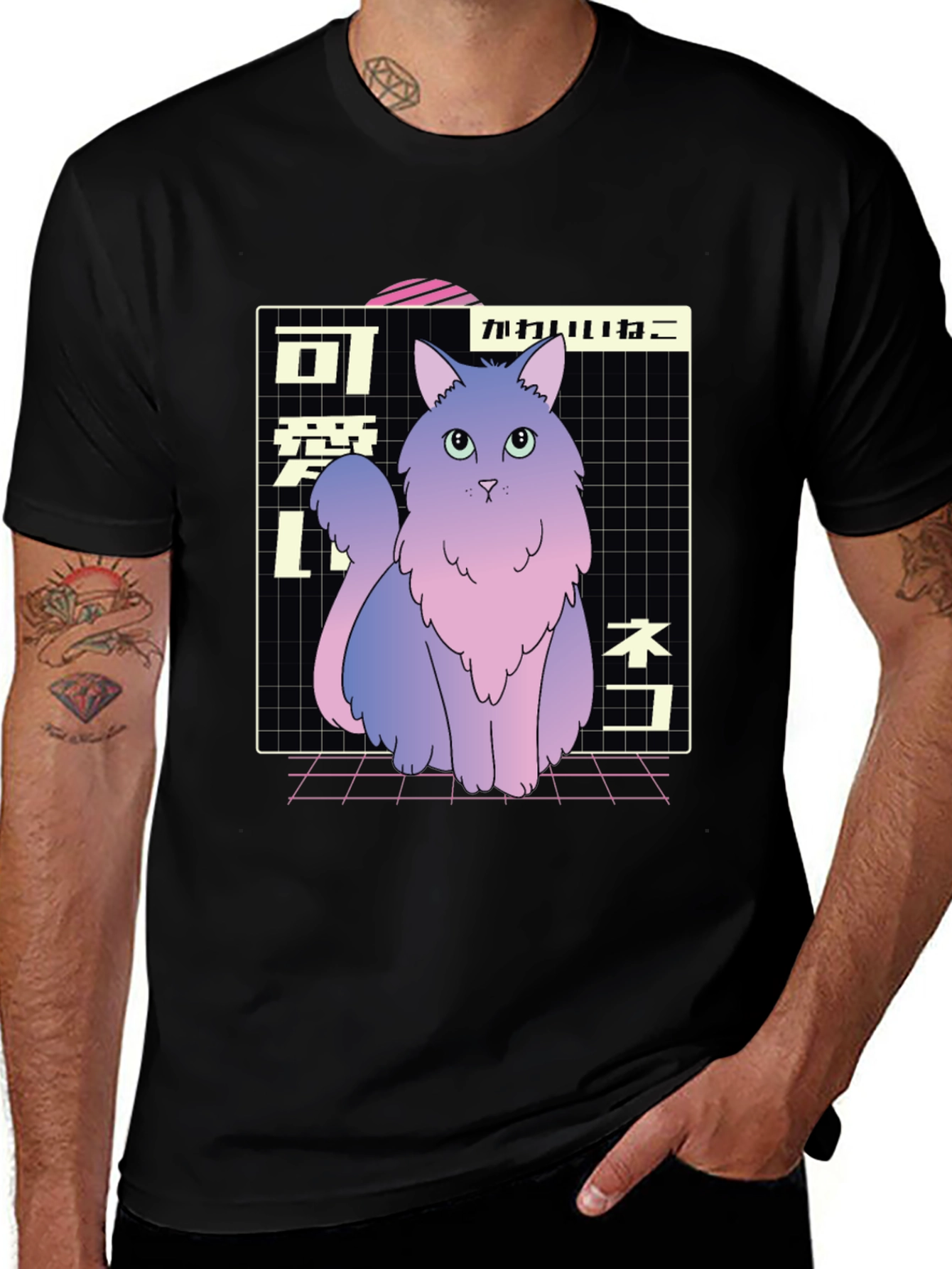 Variant 11 of Aesthetic Cat T-Shirt - Vaporwave Style