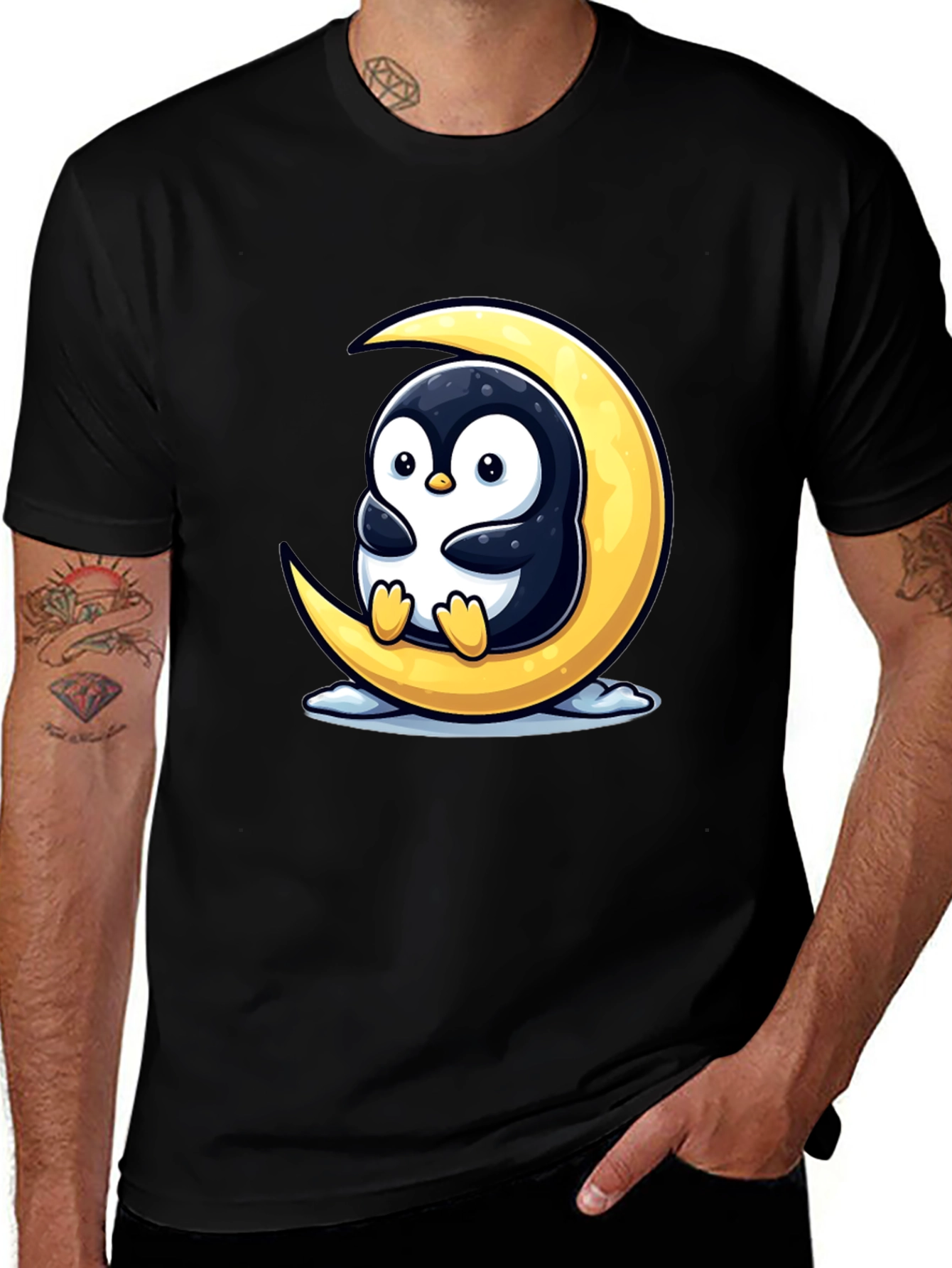 Variant 27 of Cute Penguin on Moon Graphic Tee - Black