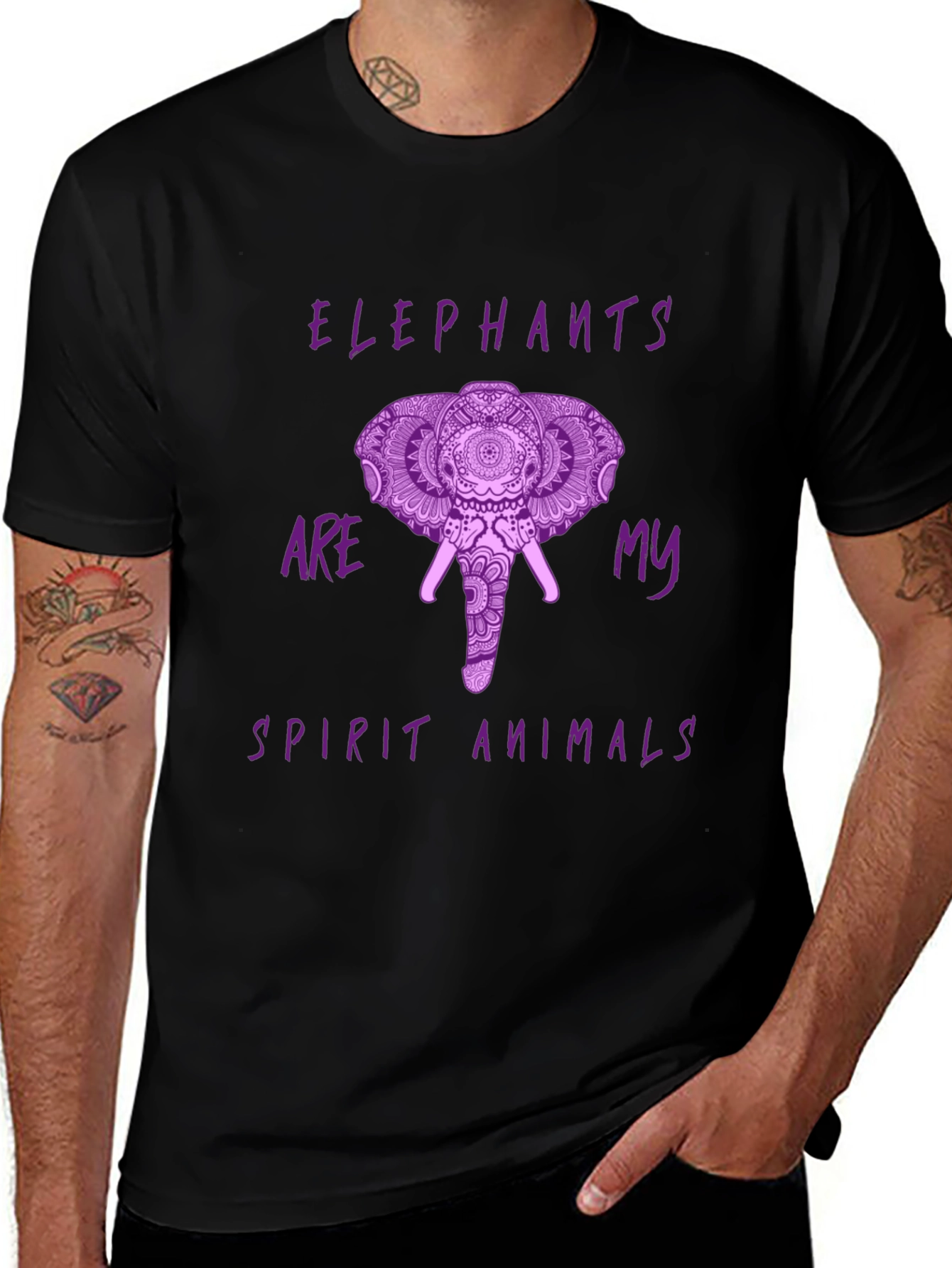 Variant 9 of Elephant Spirit Animal Graphic Tee - Black