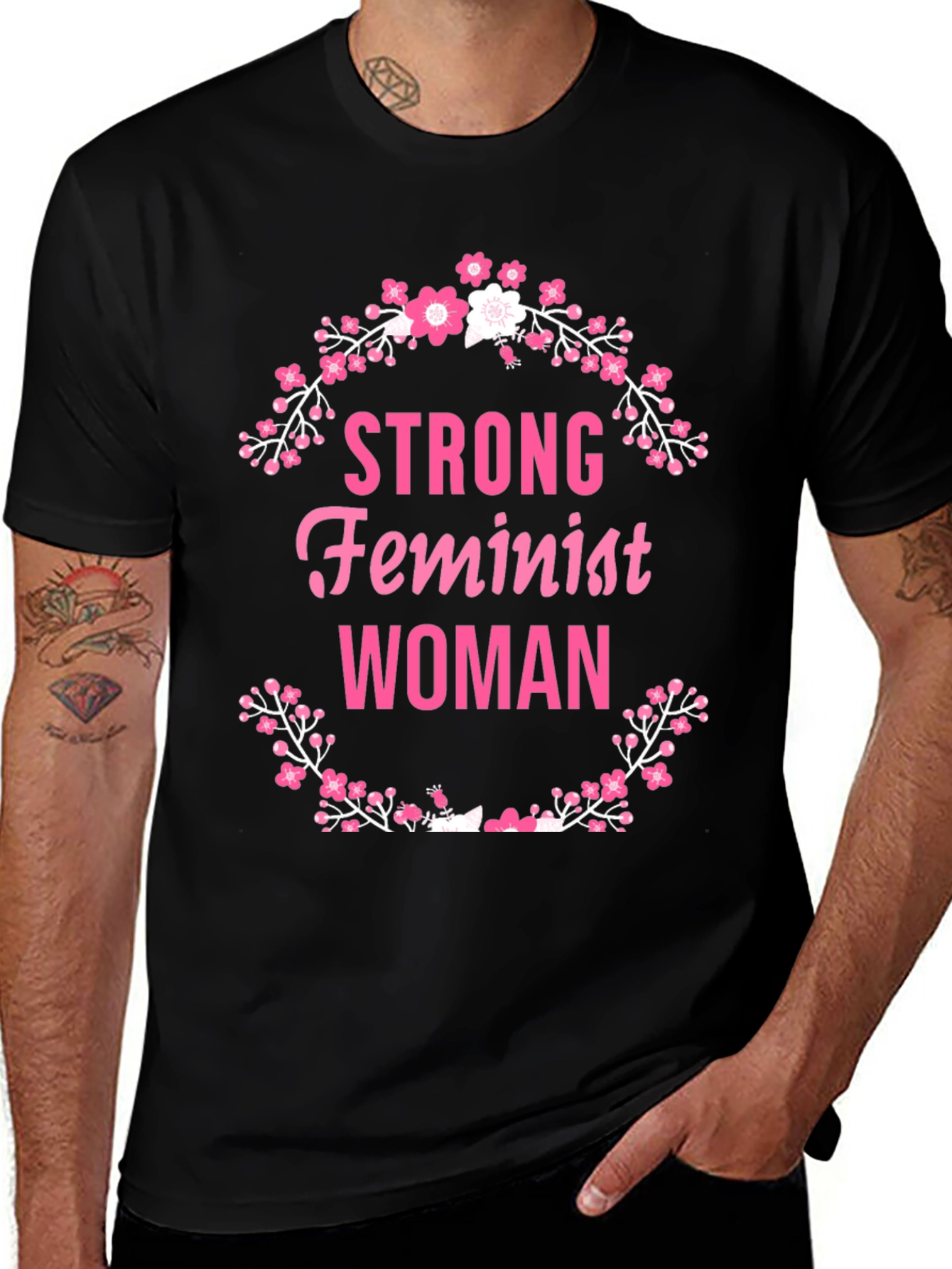 Variant 13 of Strong Feminist Woman Floral Wreath T-Shirt