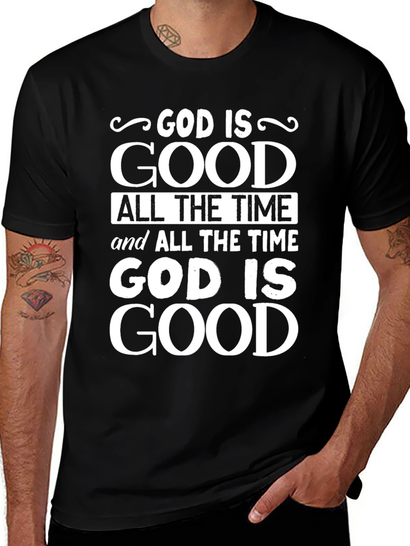 Variant 28 of God is Good Graphic Print Black T-Shirt