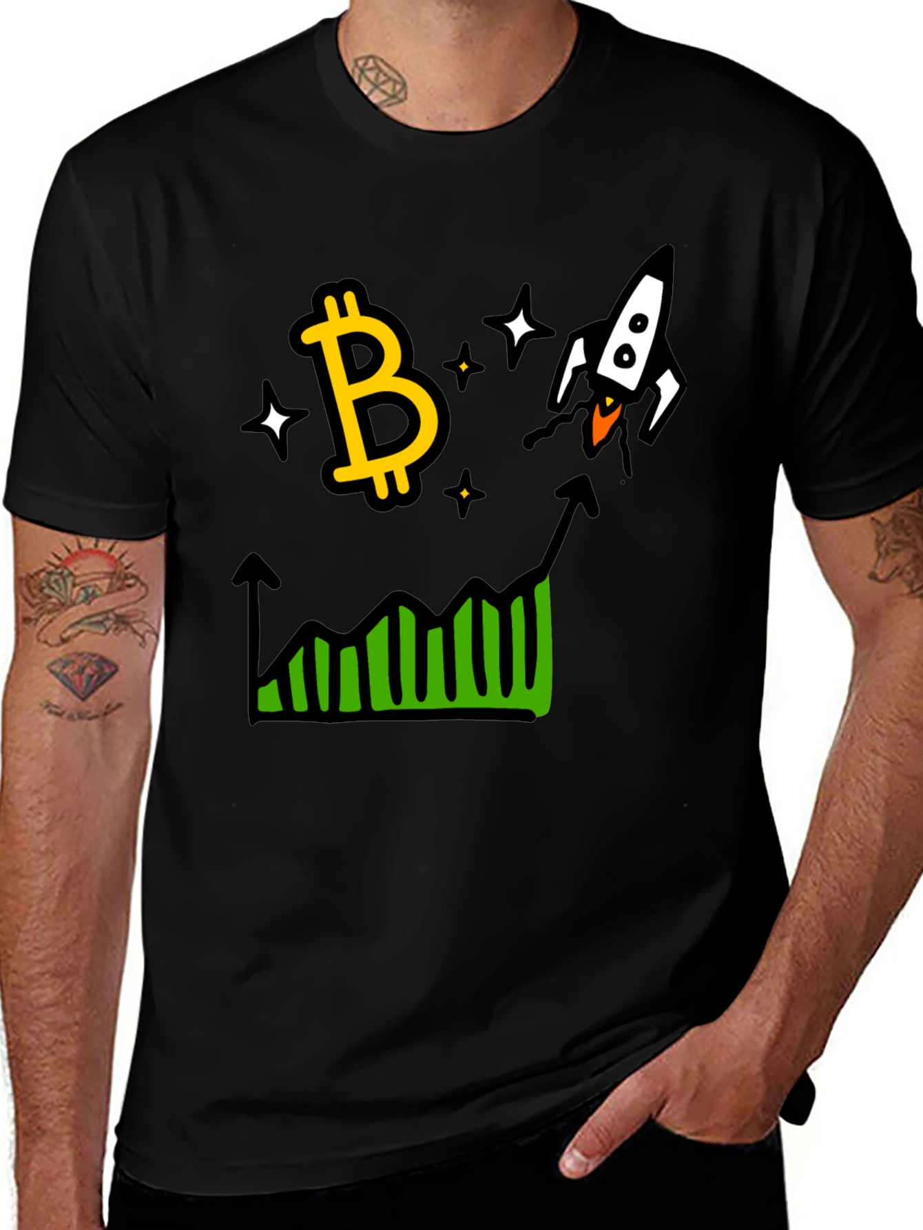 Bitcoin Rocket Chart Black T-Shirt