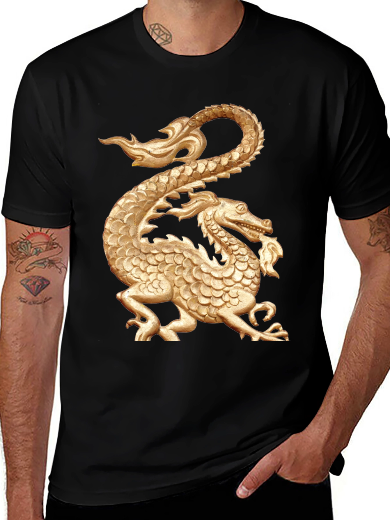 Variant 5 of Golden Dragon Graphic Black T-Shirt