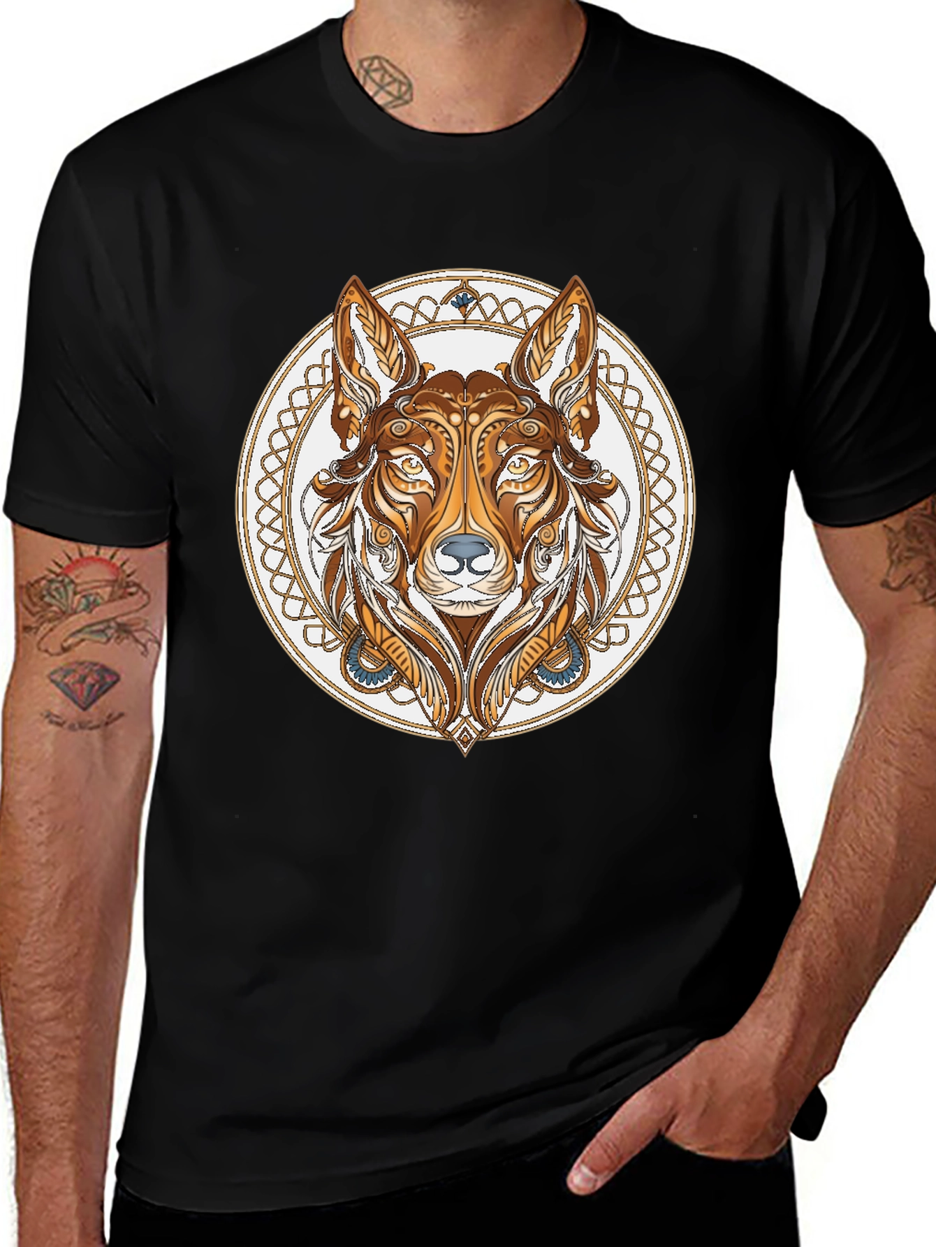 Variant 13 of Tribal Wolf Graphic Tee - Black