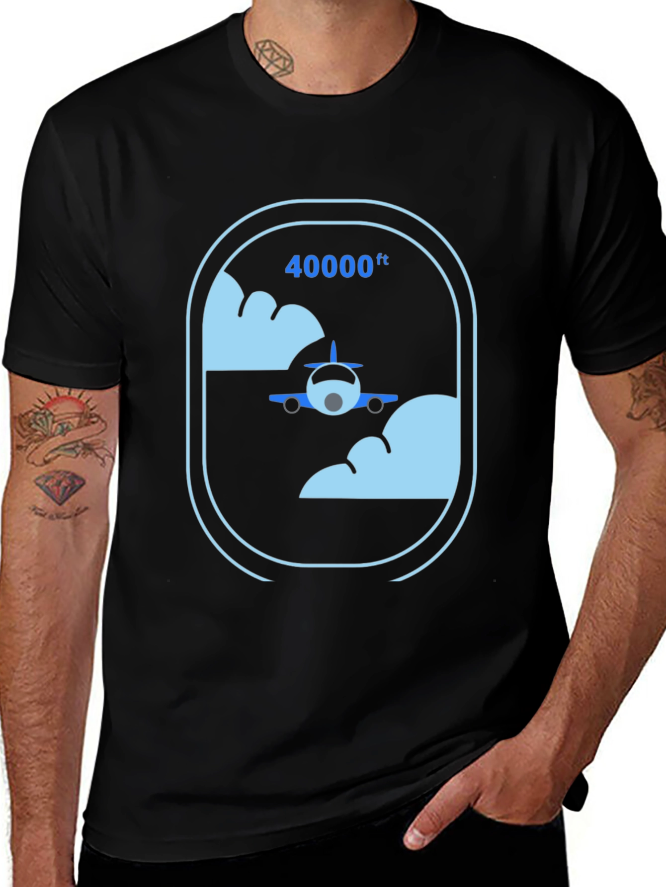 Variant 24 of Airplane at 40,000ft Graphic Black T-Shirt