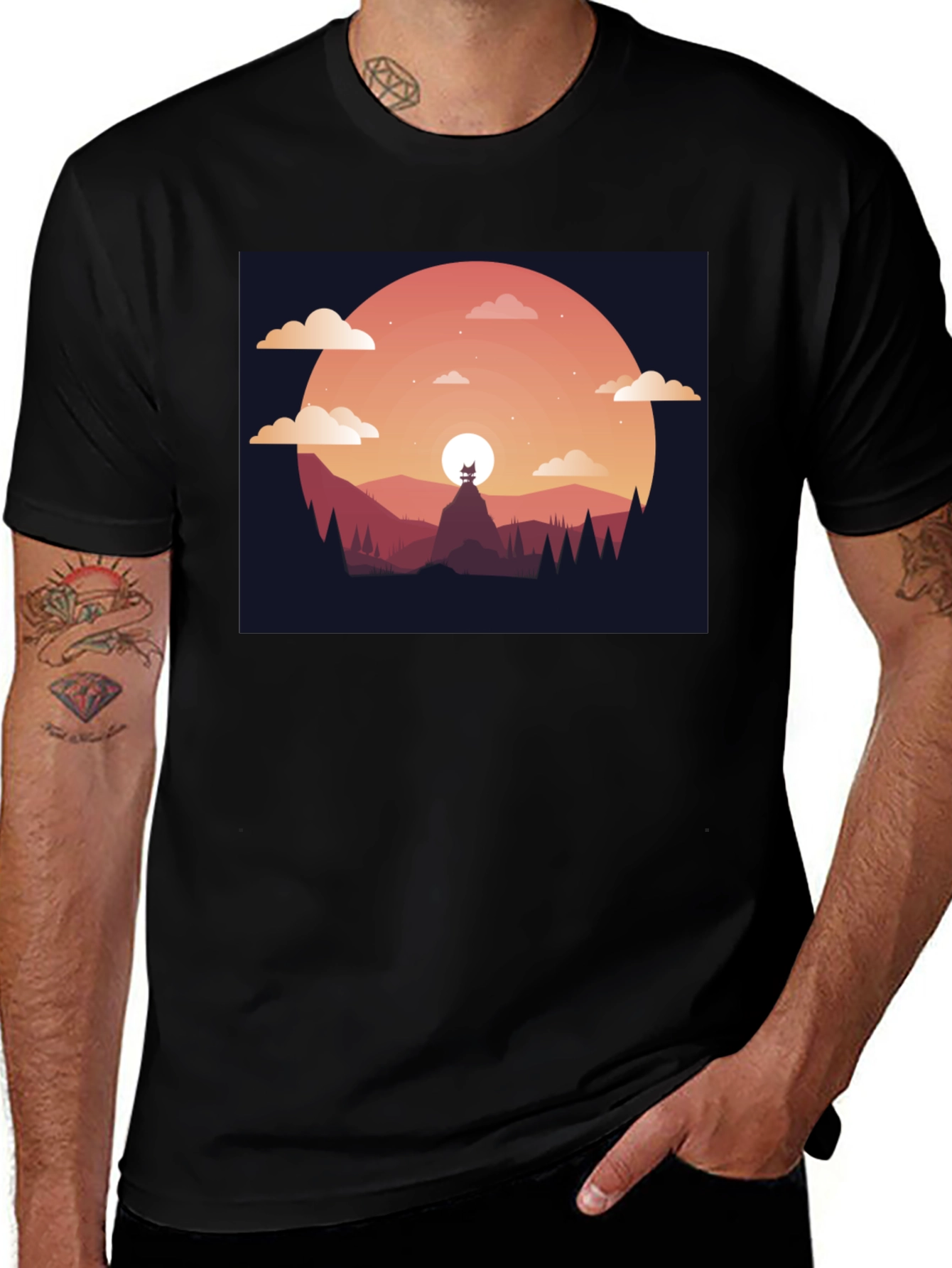 Variant 8 of Minimalist Sunset Scene Graphic T-Shirt