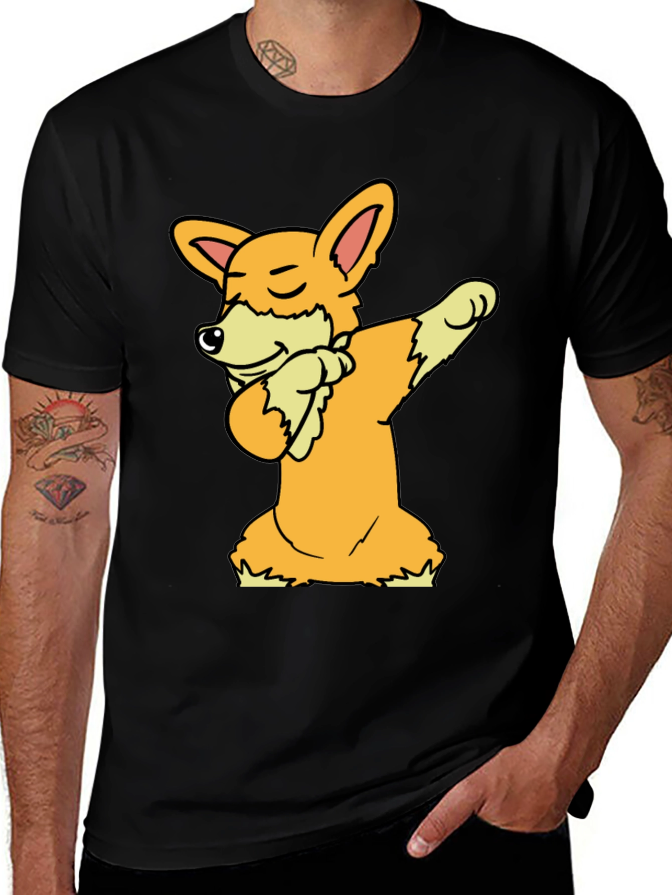 Variant 13 of Dabbing Corgi Black T-Shirt - Fun Dog Graphic Tee