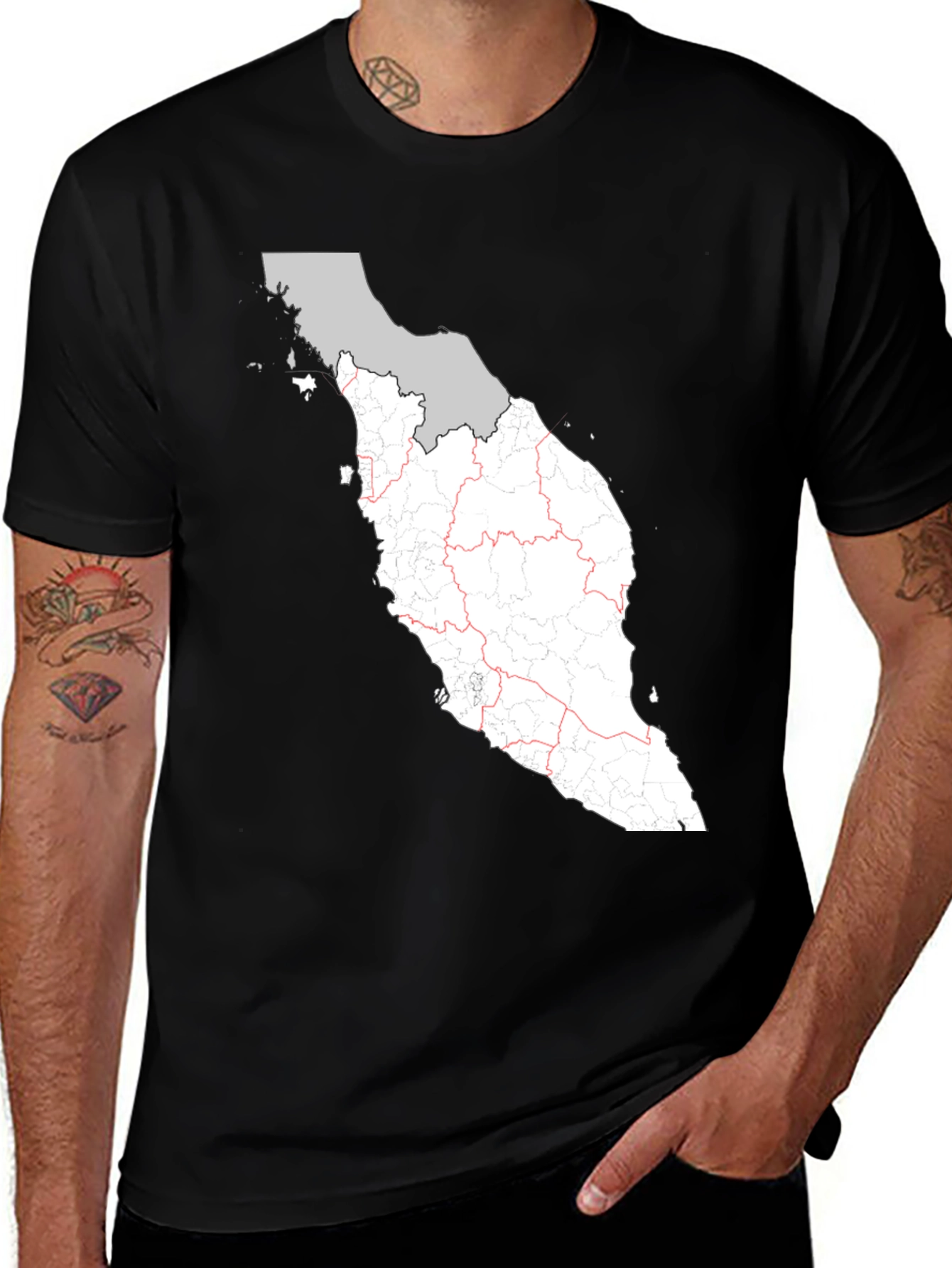 Malaysia Map Graphic Tee - Black Cotton Blend