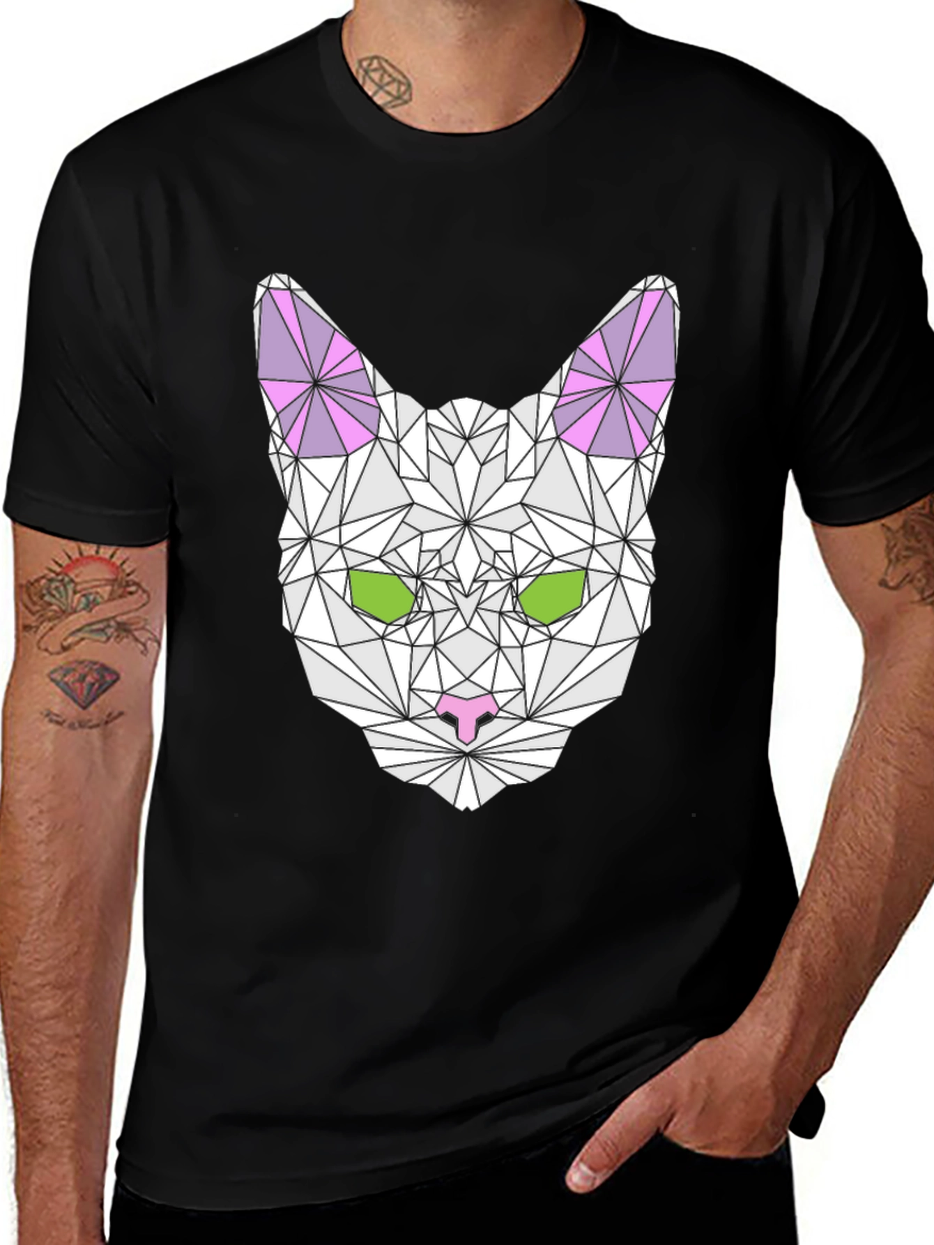 Variant 7 of Geometric Cat Graphic Tee - Modern Style