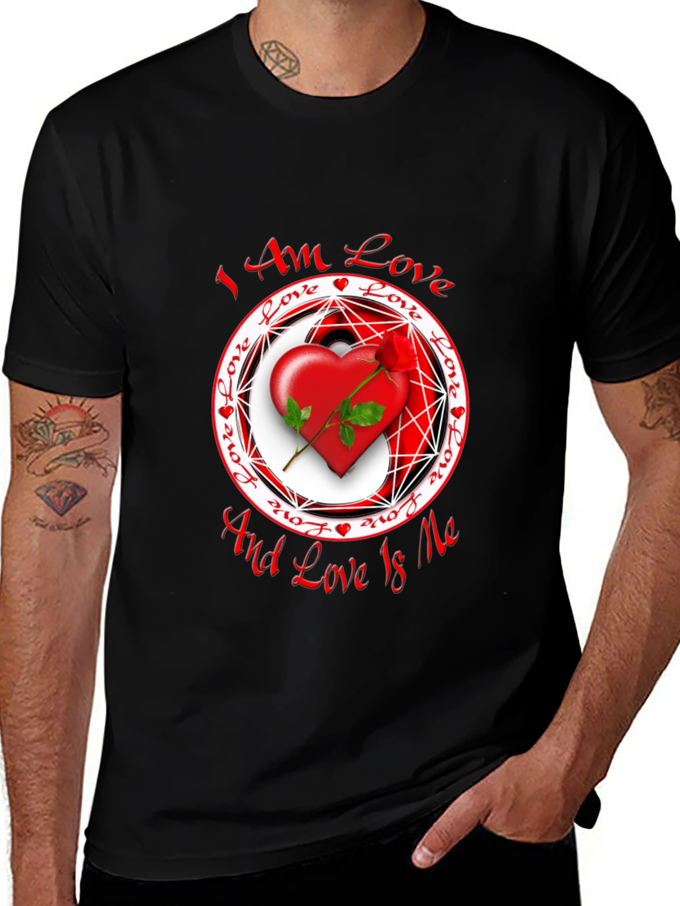 Variant 7 of I Am Love T-Shirt - Heart & Rose Graphic Tee