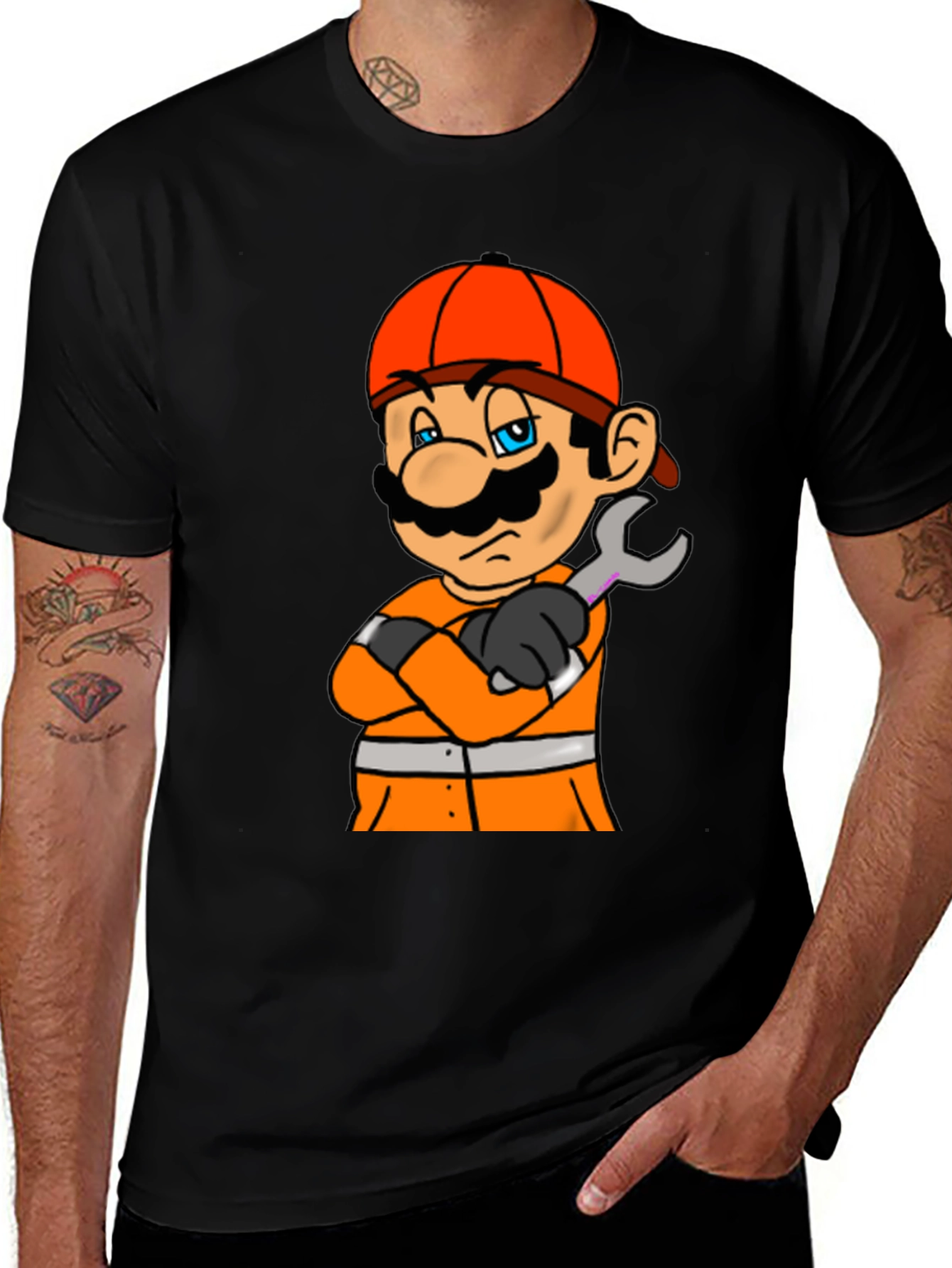 Mario Firefighter T-Shirt - Black Cotton Tee