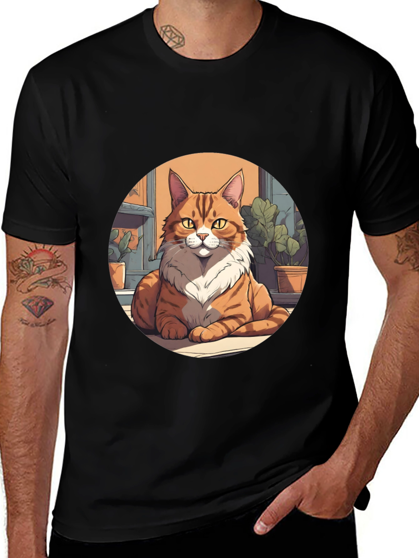 Variant 4 of Cat Graphic T-Shirt - Men's Black Tee