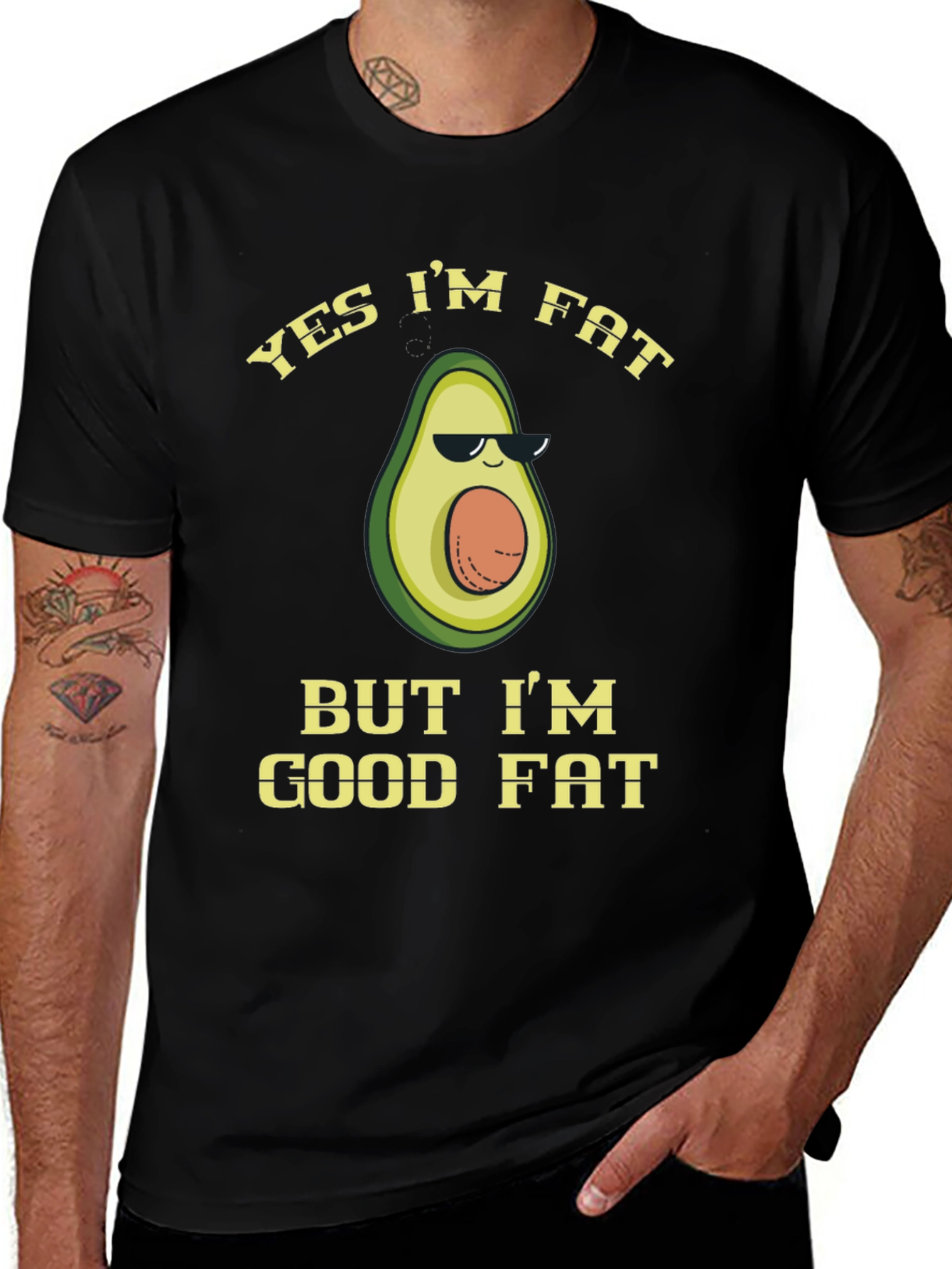 Variant 28 of Funny Avocado Graphic T-Shirt - Yes I'm Fat Good Fat