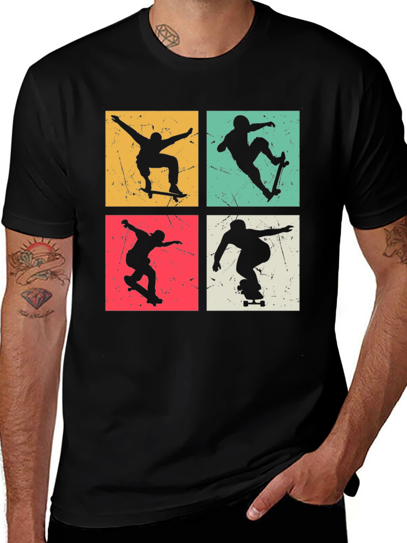 Variant 11 of Skateboarding Silhouette Graphic Print Black T-Shirt