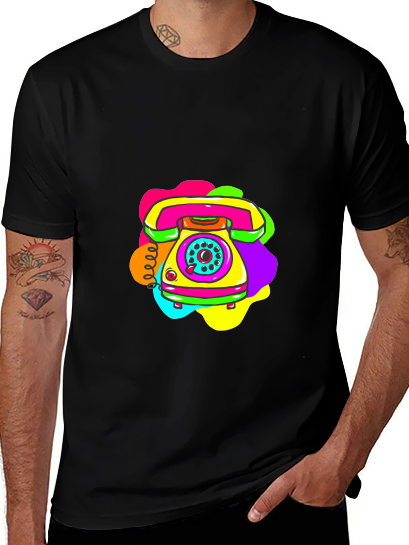 Variant 18 of Retro Rotary Phone Graphic Tee - Black