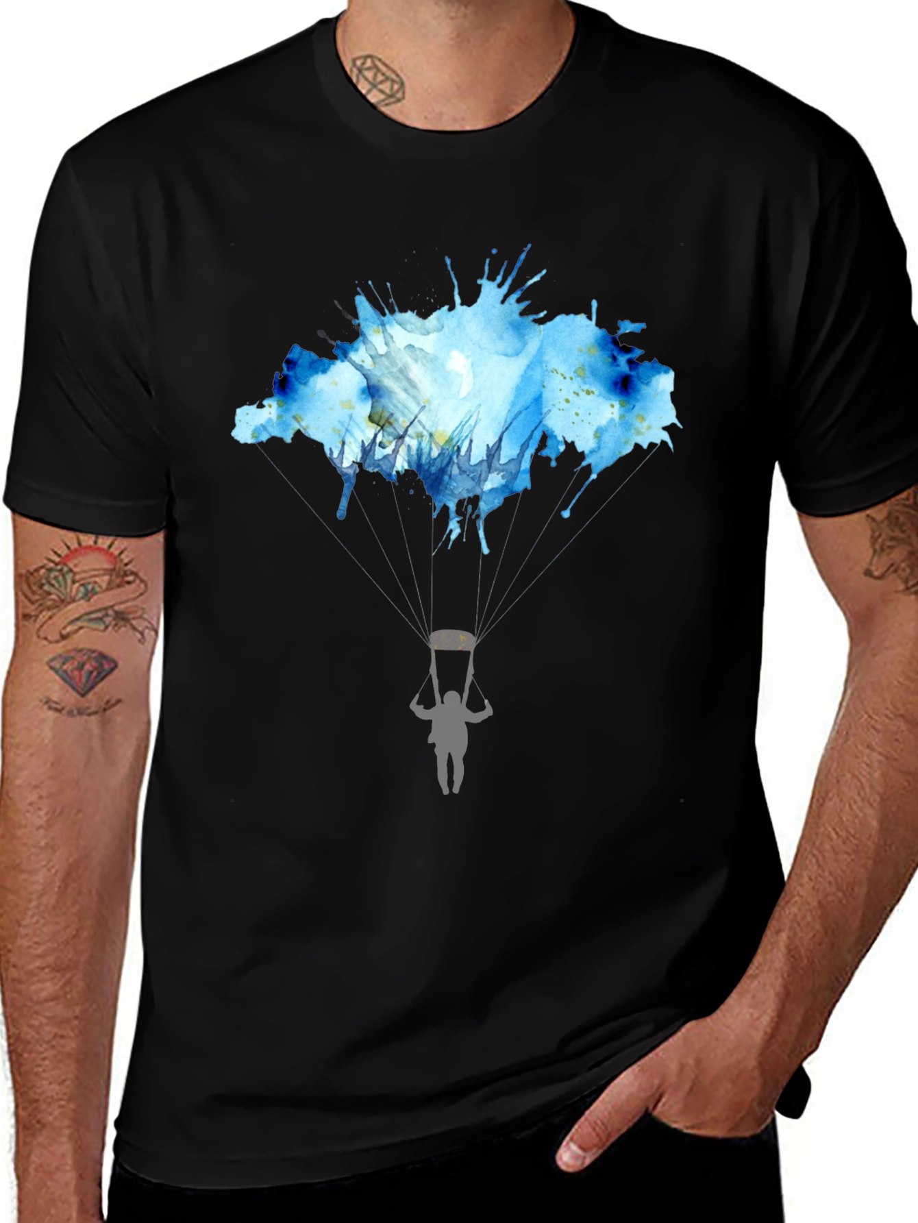 Black Watercolor Skydiving T-Shirt main image
