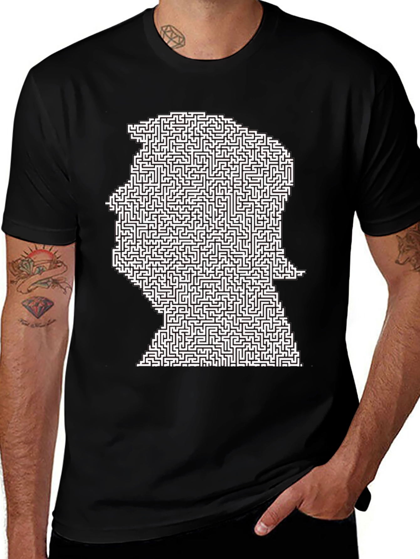 Maze Head Graphic Tee - Black Casual Shirt