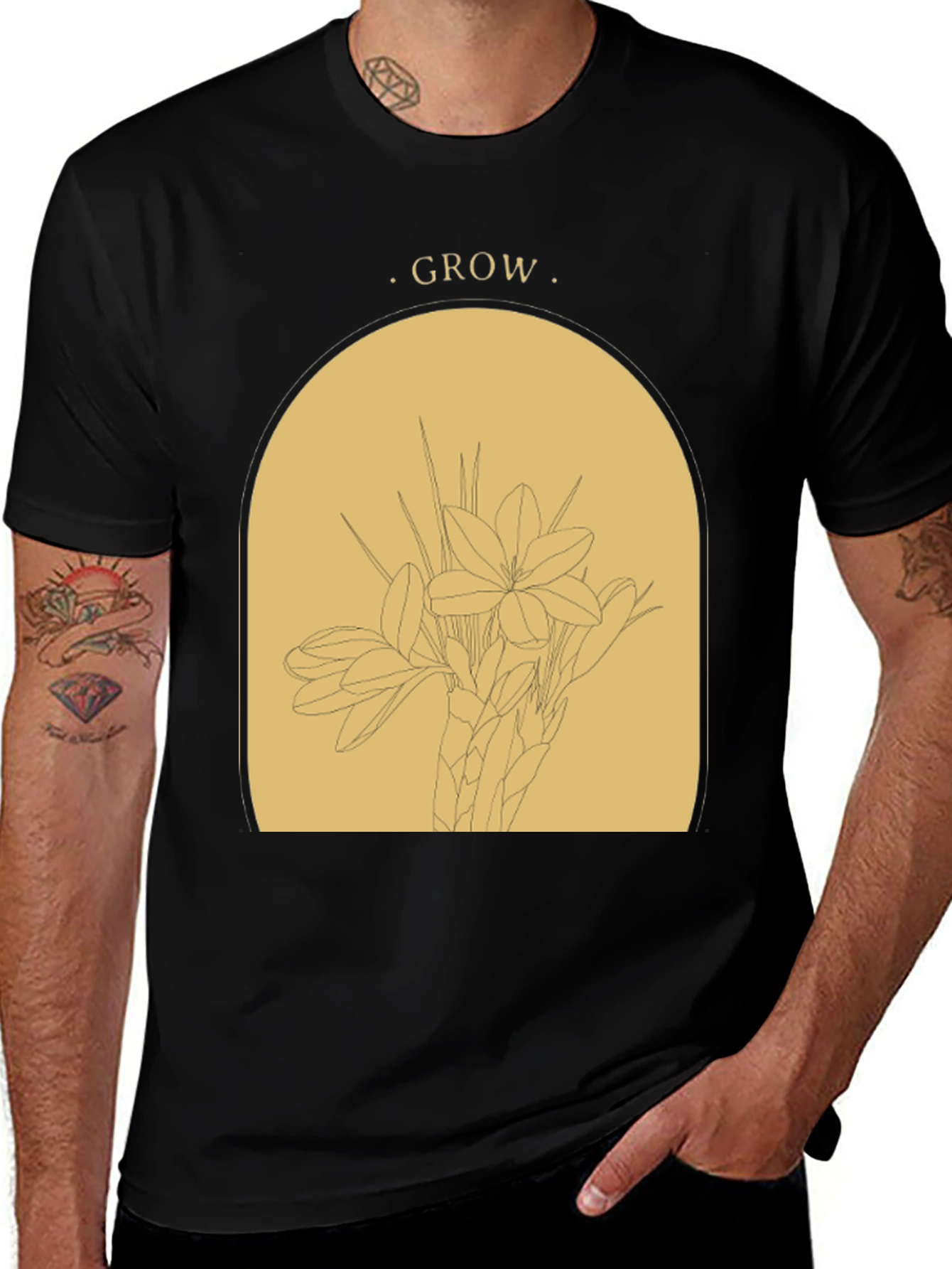 Variant 14 of Grow Graphic T-Shirt - Black Botanical Tee