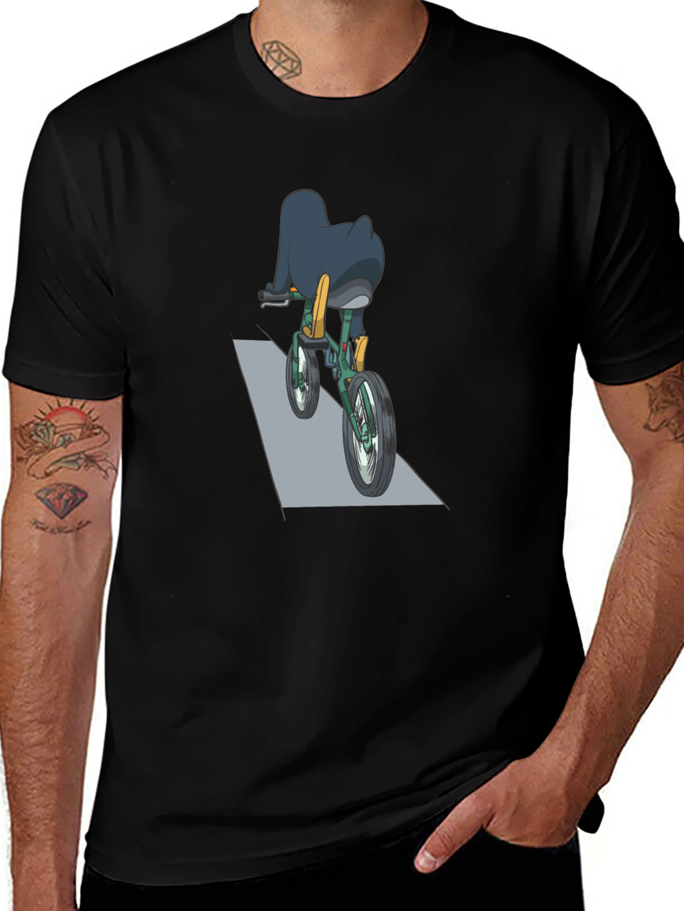 Variant 12 of Humorous Cyclist Graphic T-Shirt - Black Cotton Blend