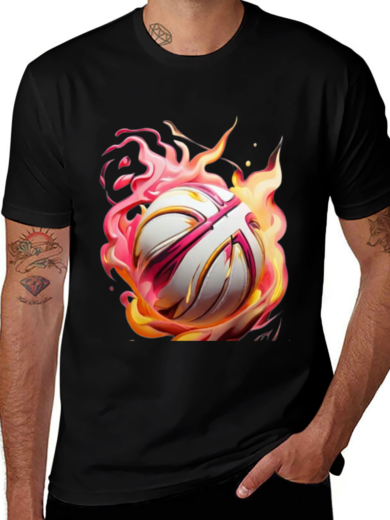 Black Flaming Ball Graphic Tee - Bold Style main image