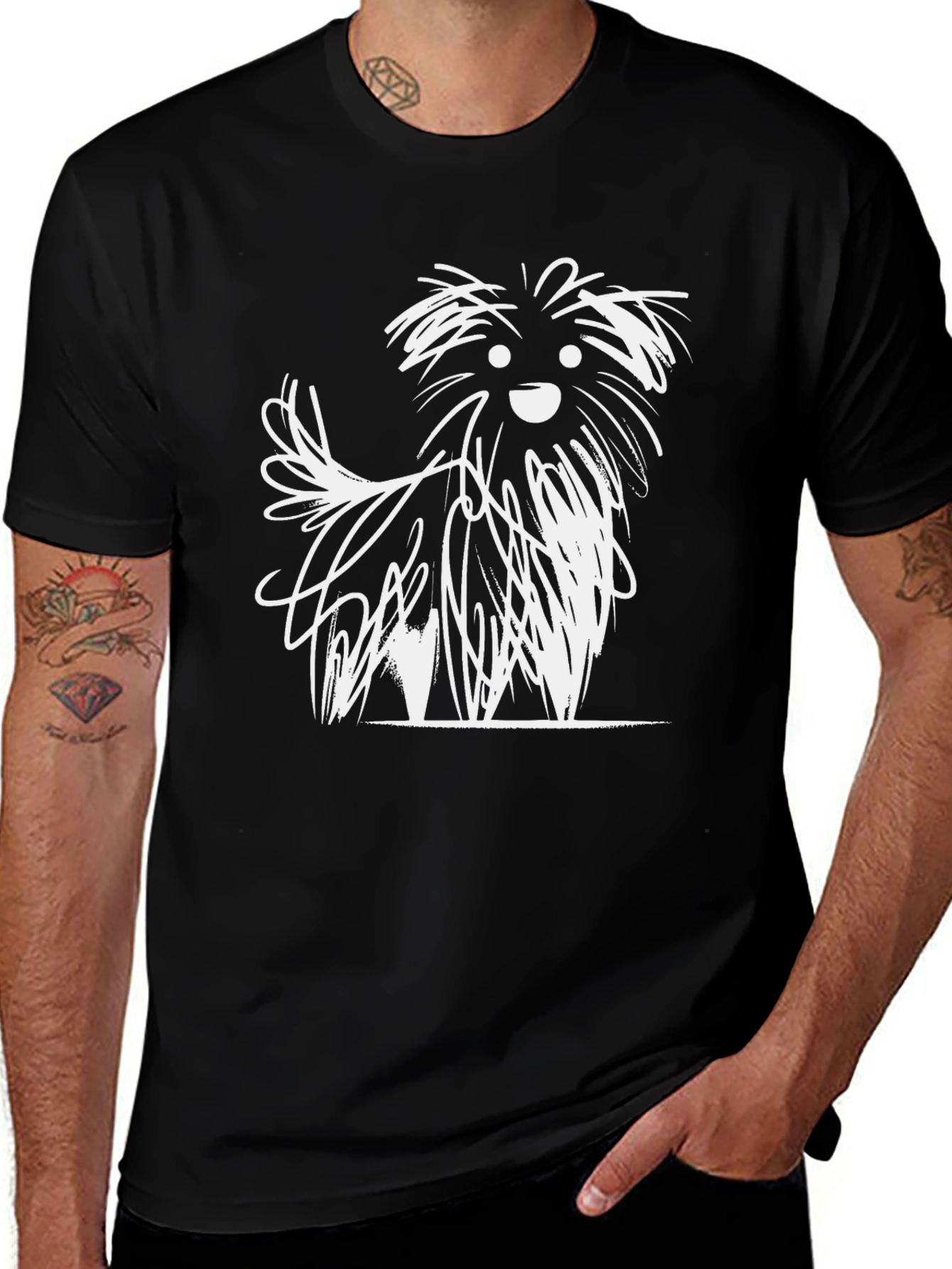 Variant 11 of Dog Sketch Graphic T-Shirt - Black Cotton Tee