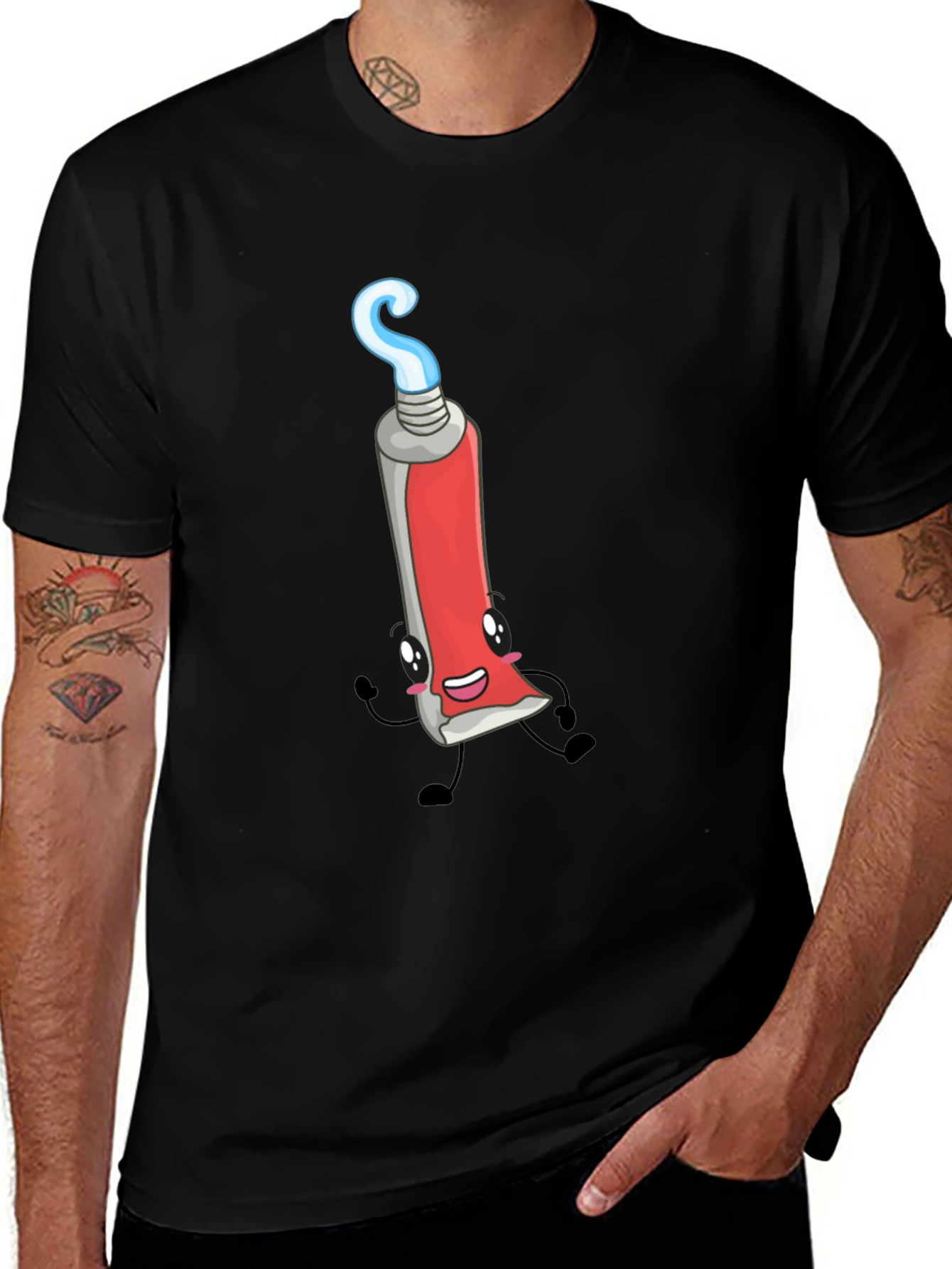 Cartoon Toothpaste Graphic Black Tee