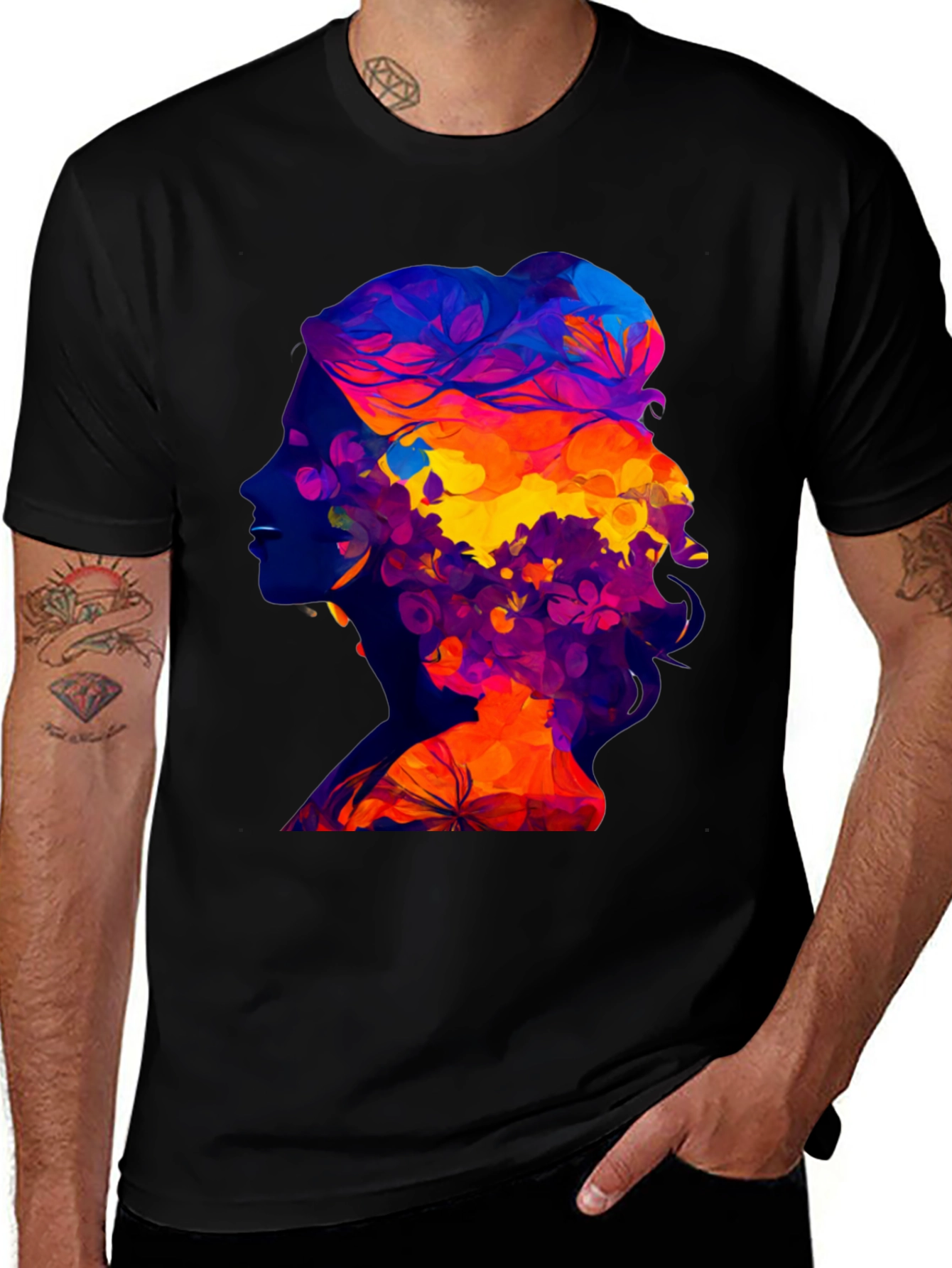 Variant 12 of Floral Silhouette Graphic Tee - Artistic Black T-Shirt