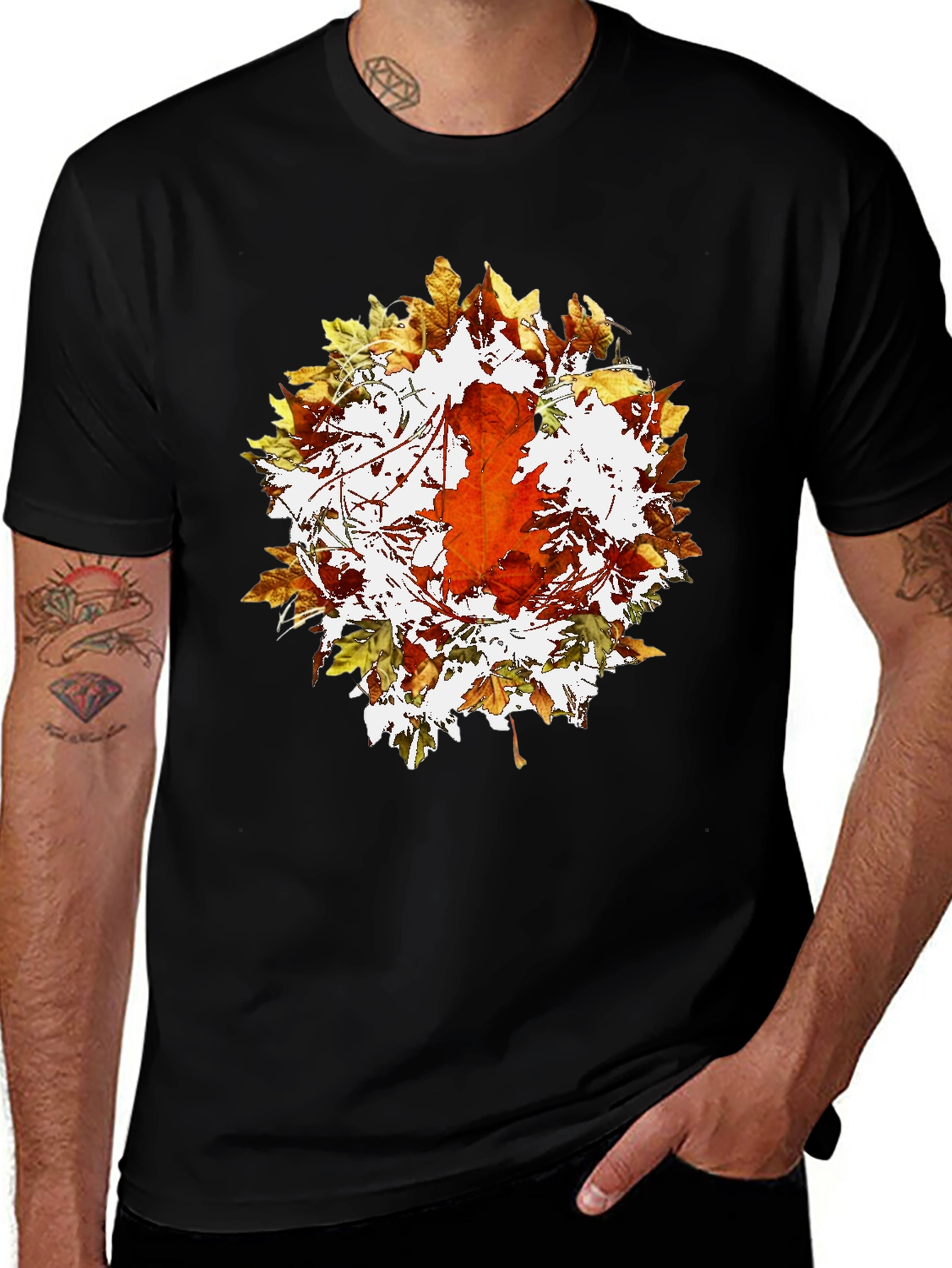 Variant 25 of Autumn Leaf Graphic Black T-Shirt