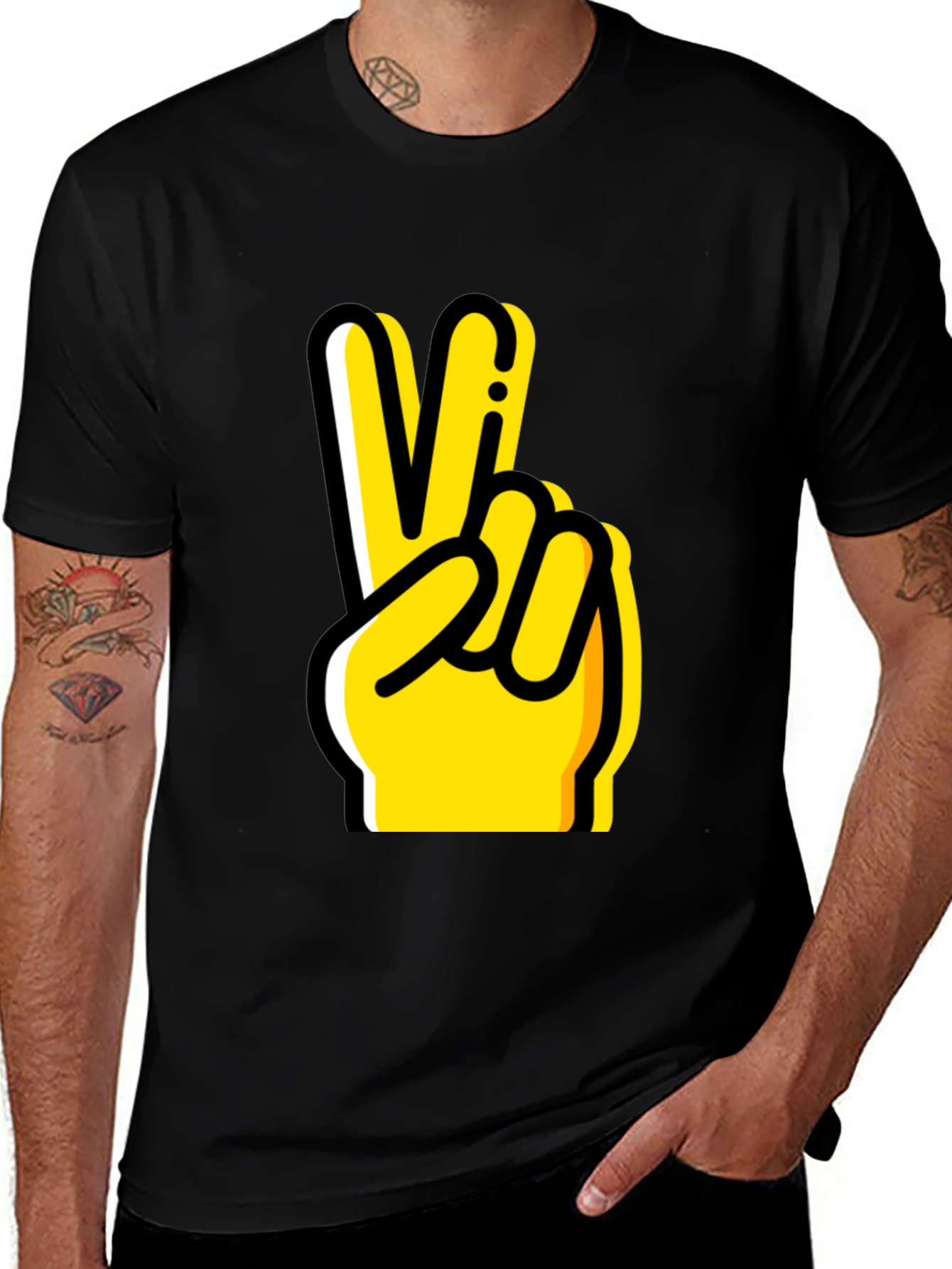Variant 18 of Peace Sign Graphic Tee - Black Cotton T-Shirt