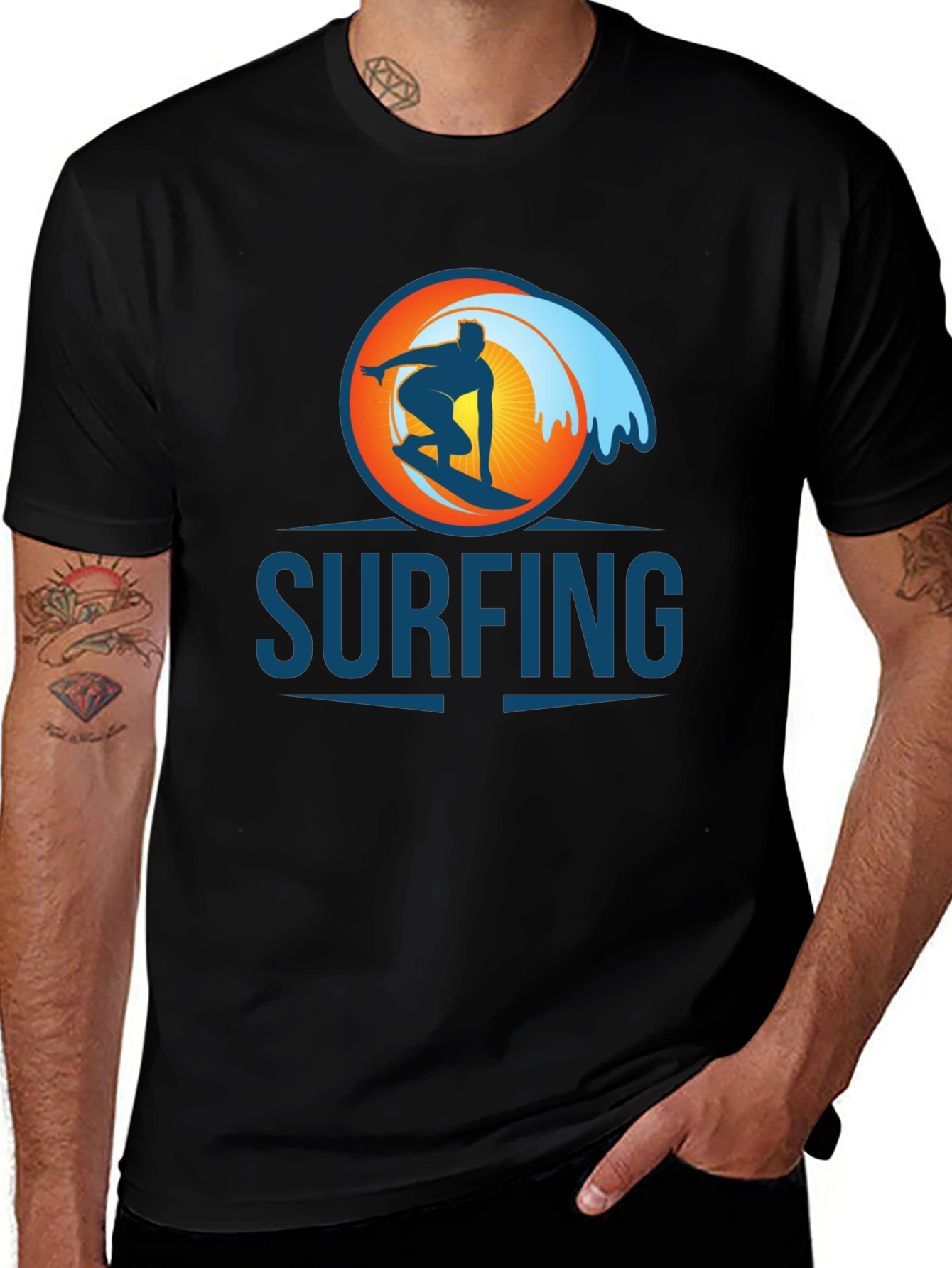 Variant 3 of Surfing Graphic Tee - Black Cotton T-Shirt