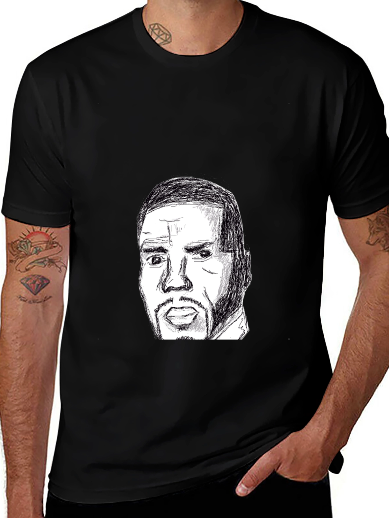 Variant 6 of Sketch Portrait Graphic Tee - Men's Black T-Shirt