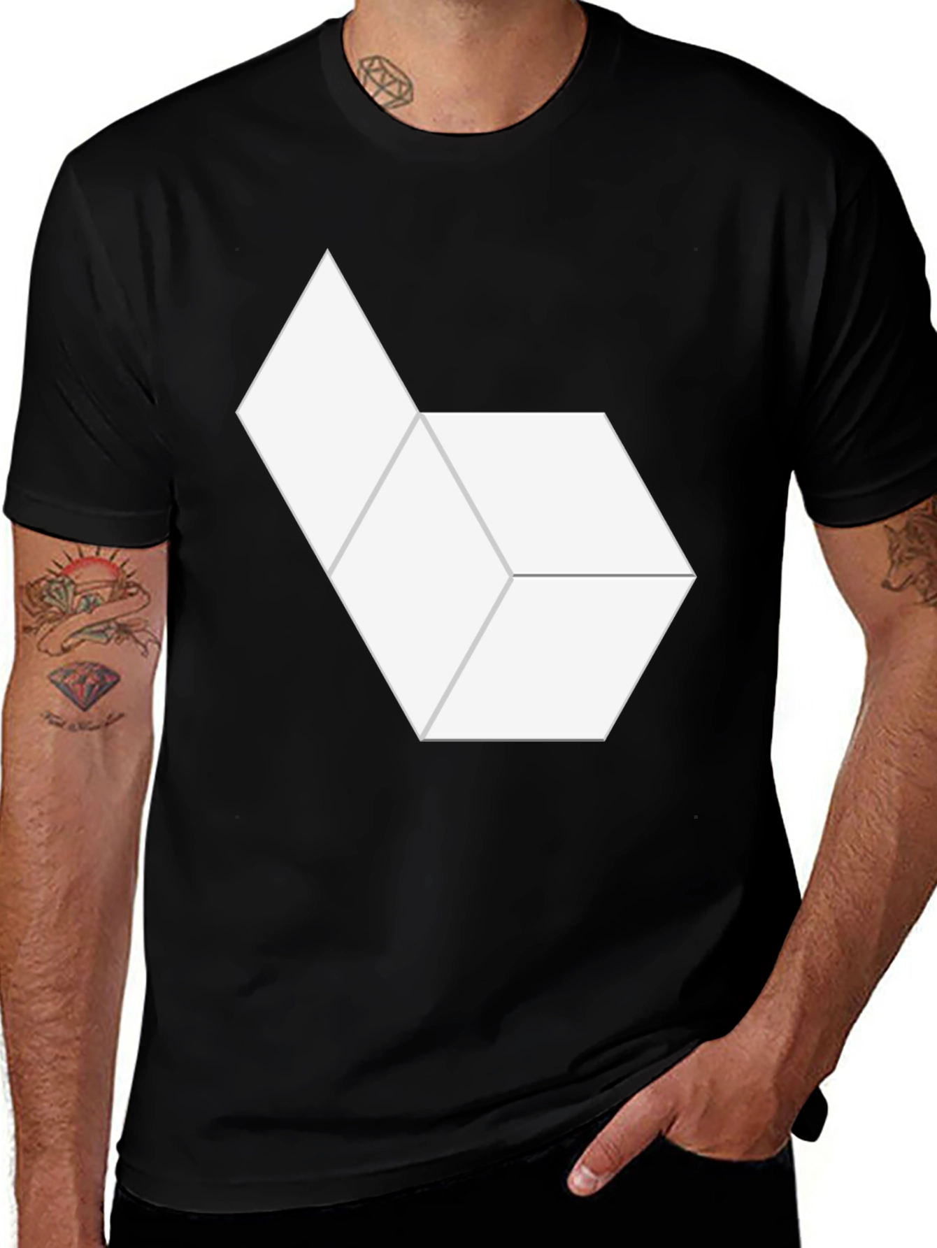 Black Abstract Hexagon Graphic Tee - Modern Minimalist Design main image