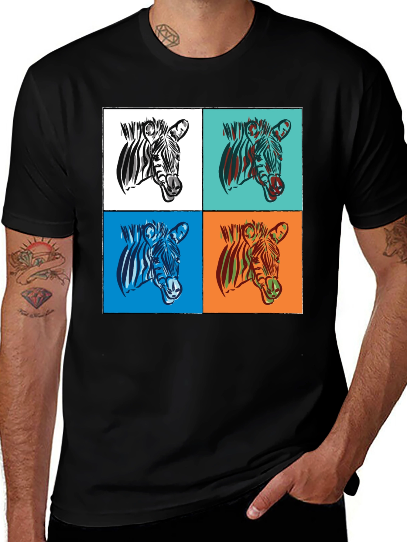 Variant 18 of Zebra Pop Art Graphic Tee - Stylish Black T-Shirt