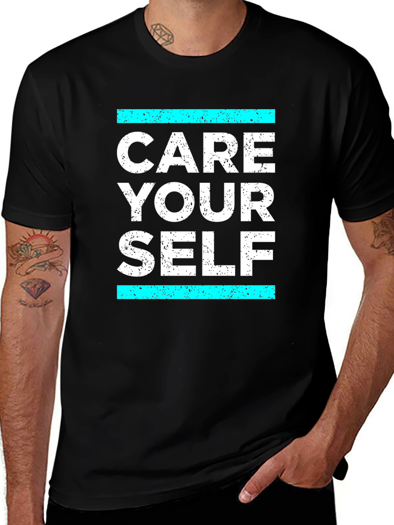 Variant 3 of Care Your Self T-Shirt - Black Graphic Tee