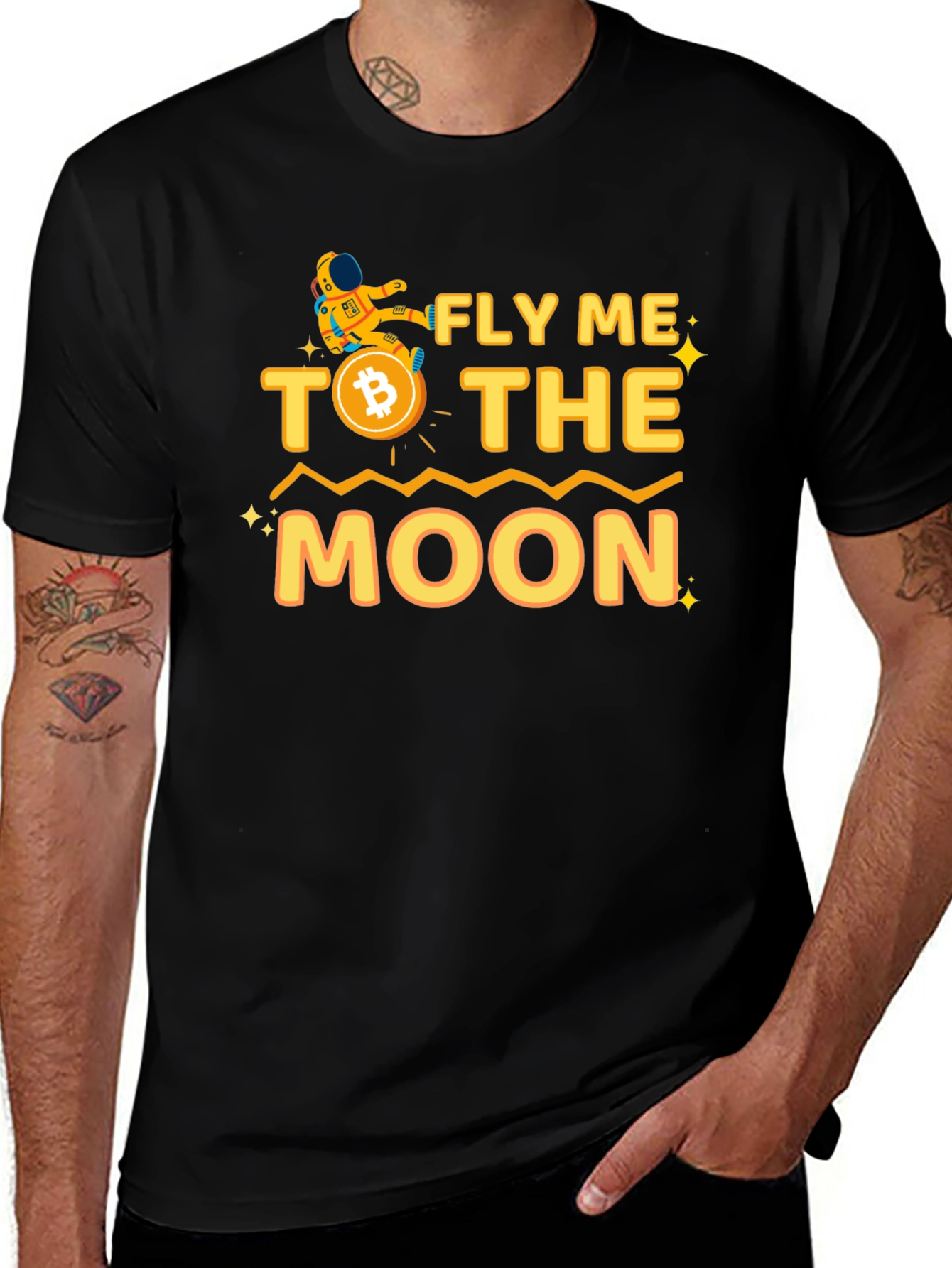 Variant 11 of Fly Me To The Moon T-Shirt Bitcoin Astronaut Crypto Black Tee