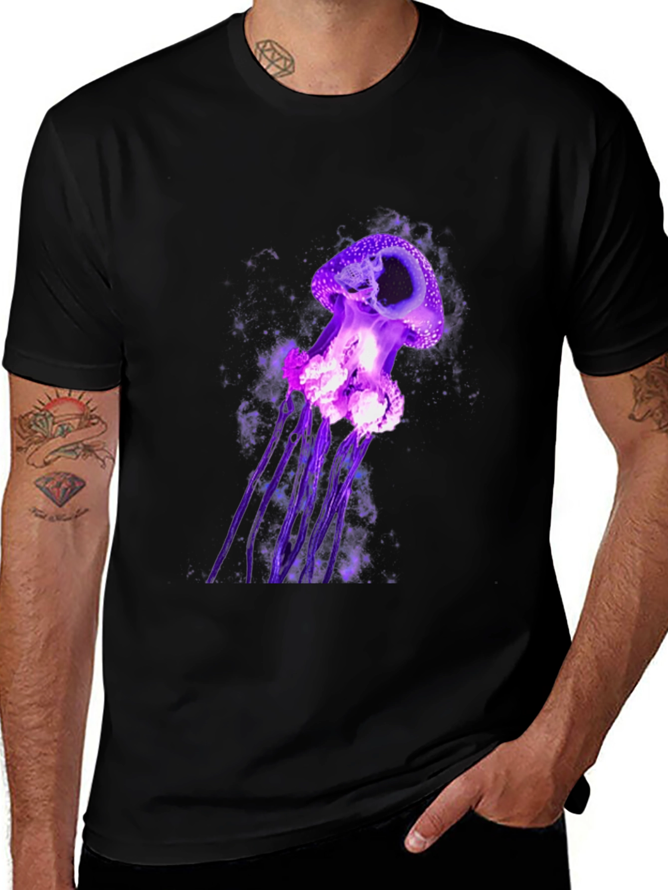 Variant 5 of Purple Jellyfish Graphic Tee - Men's Black T-Shirt