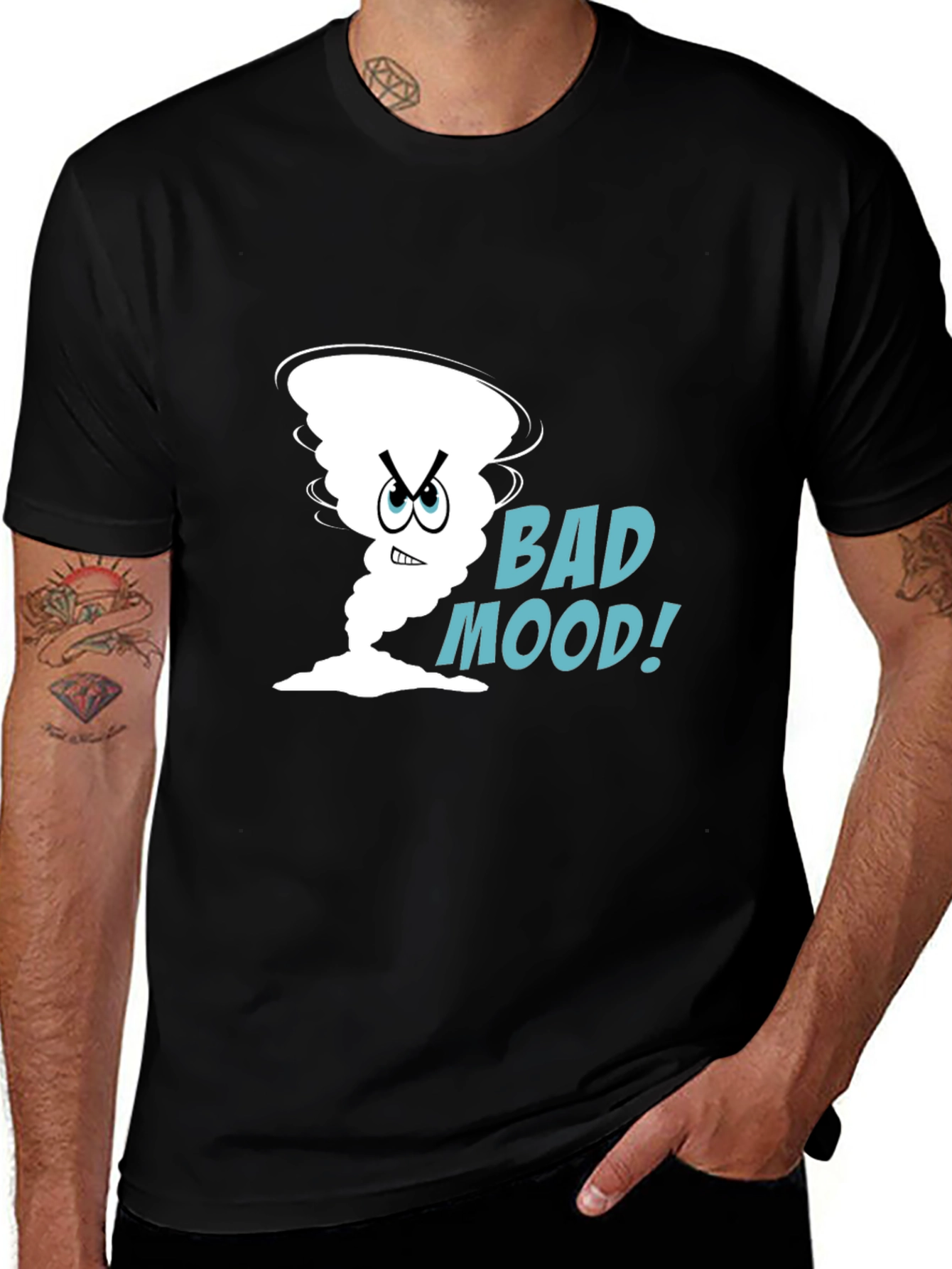 Bad Mood Cartoon Graphic Tee - Black