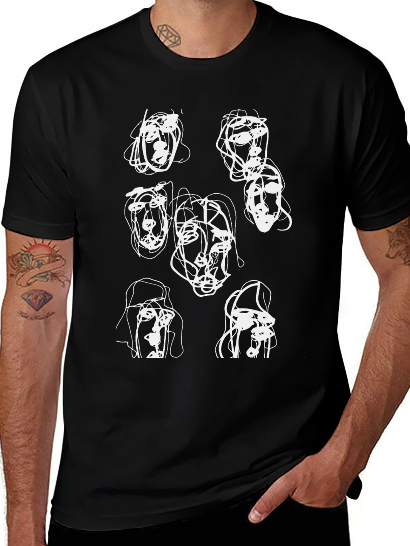 Abstract Faces Black Graphic Tee