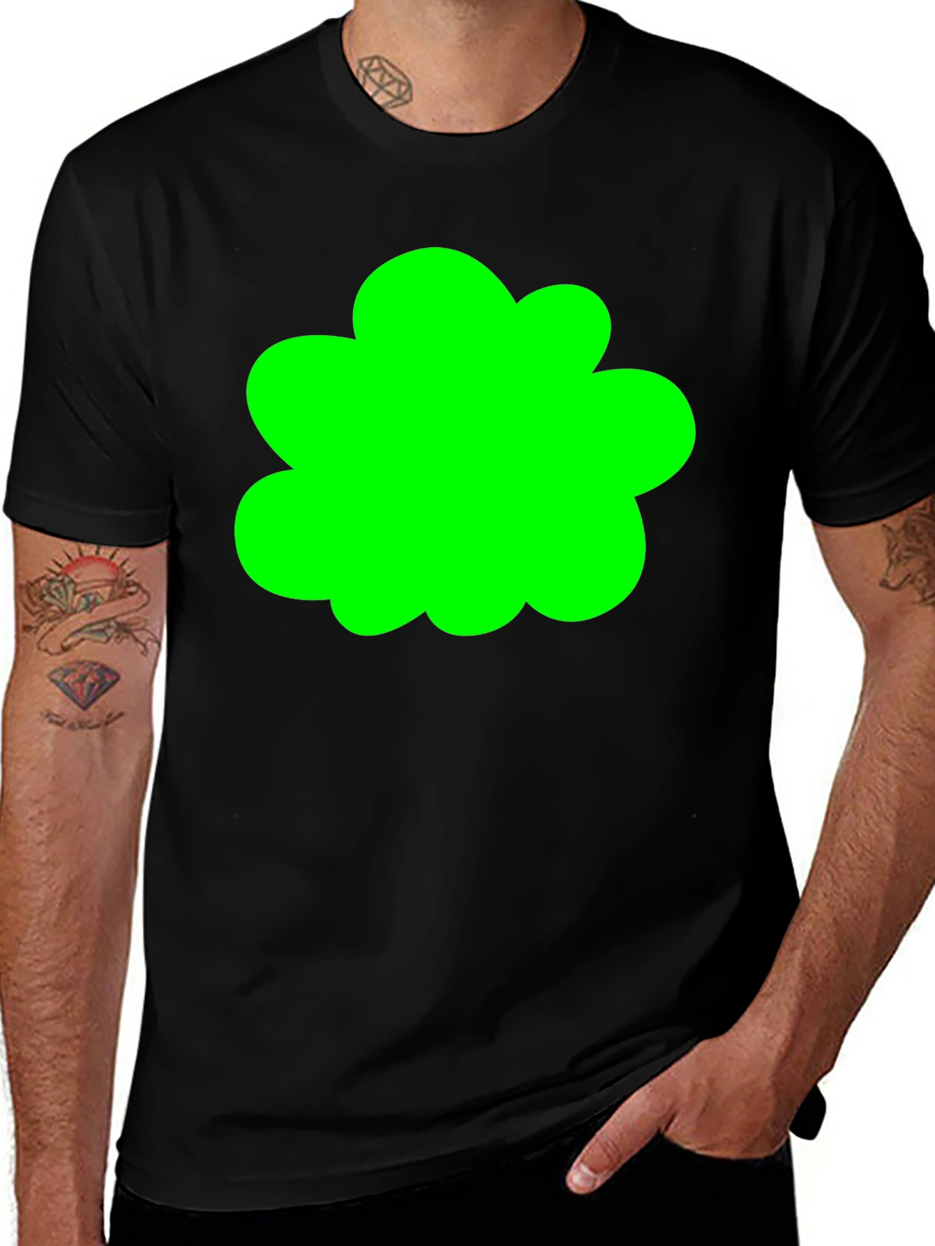 Variant 6 of Black T-Shirt with Green Cloud Design - Stylish & Comfy