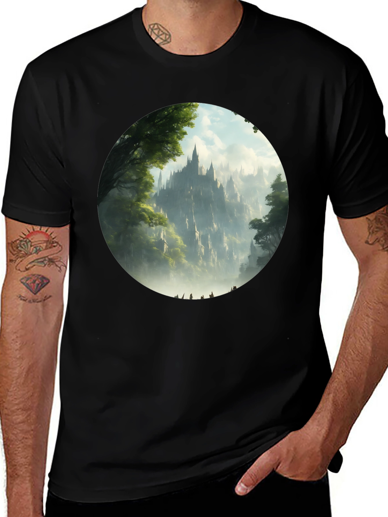 Variant 8 of Fantasy Castle Scene Black T-Shirt