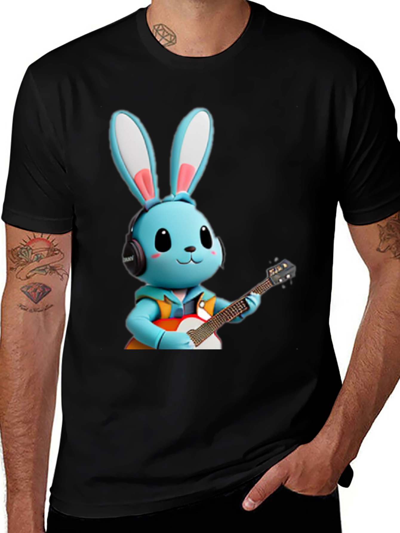 Variant 3 of Cool Blue Rabbit Guitarist Graphic Tee