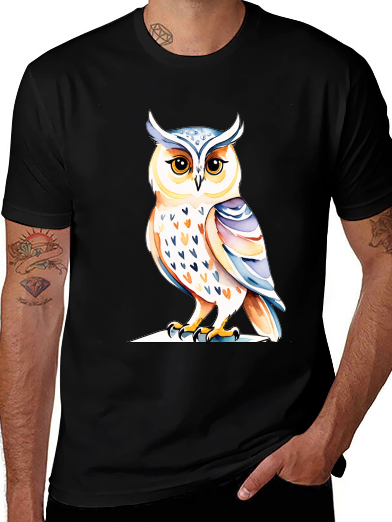 Variant 2 of Black Owl Graphic Tee - Unique Bird Design