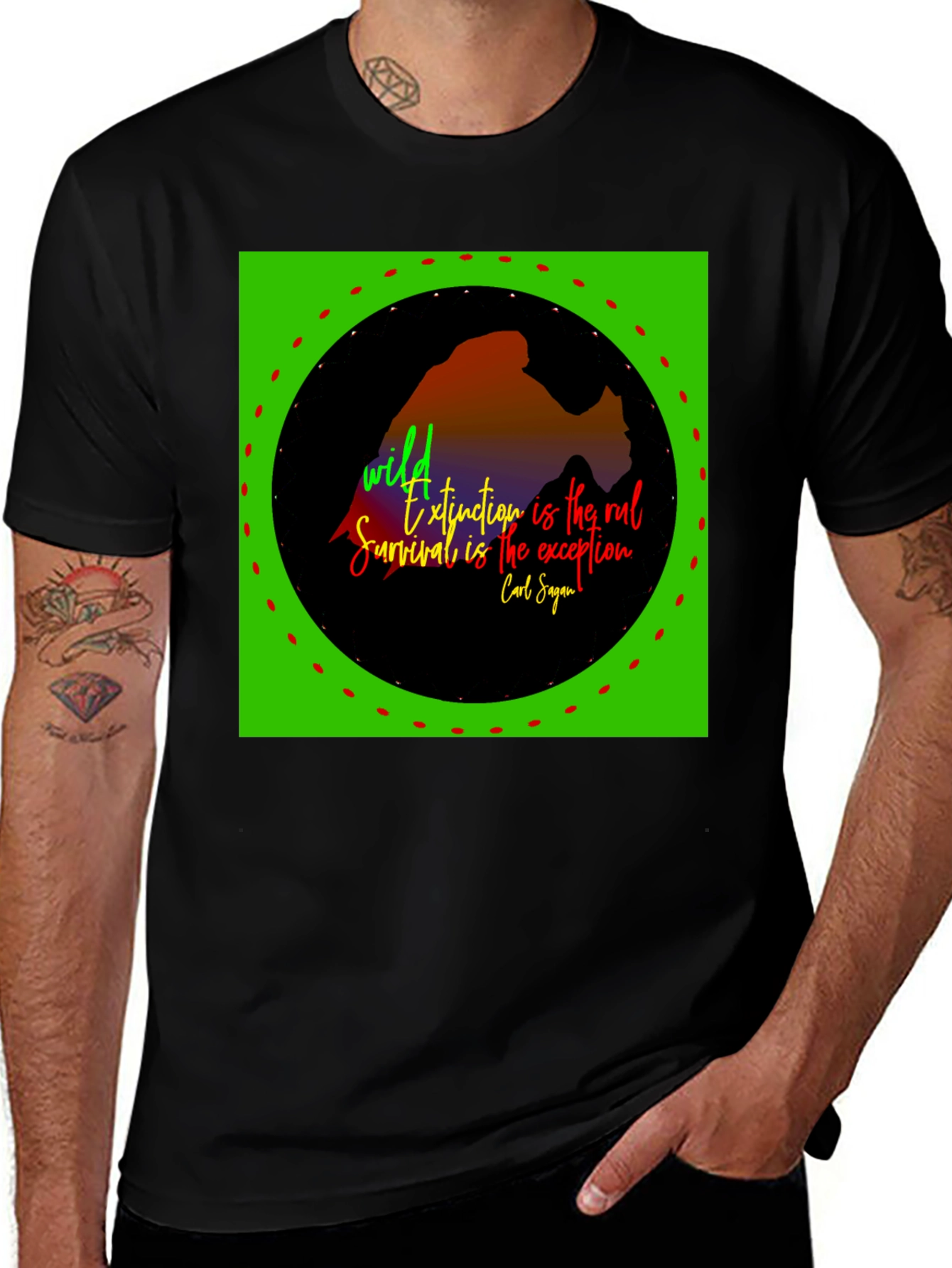 Black Nature Quote T-Shirt - Wild Extinction Carl Sagan main image